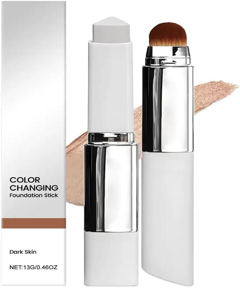 Color Changing Foundation Stick, Dual Head Cover Cream Stick V White, Medium to Full Coverage Dewy Finish Base Makeup with Detachable Brush for a Flawless Look (Natural Color)