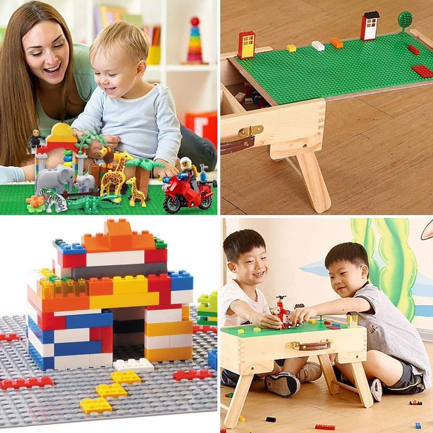 Classic Baseplates Building Bricks Base Plates 25CM X 25CM Compatible with Major Brand Toy Blocks Pack of 6 Blue Gray & Green image number 3