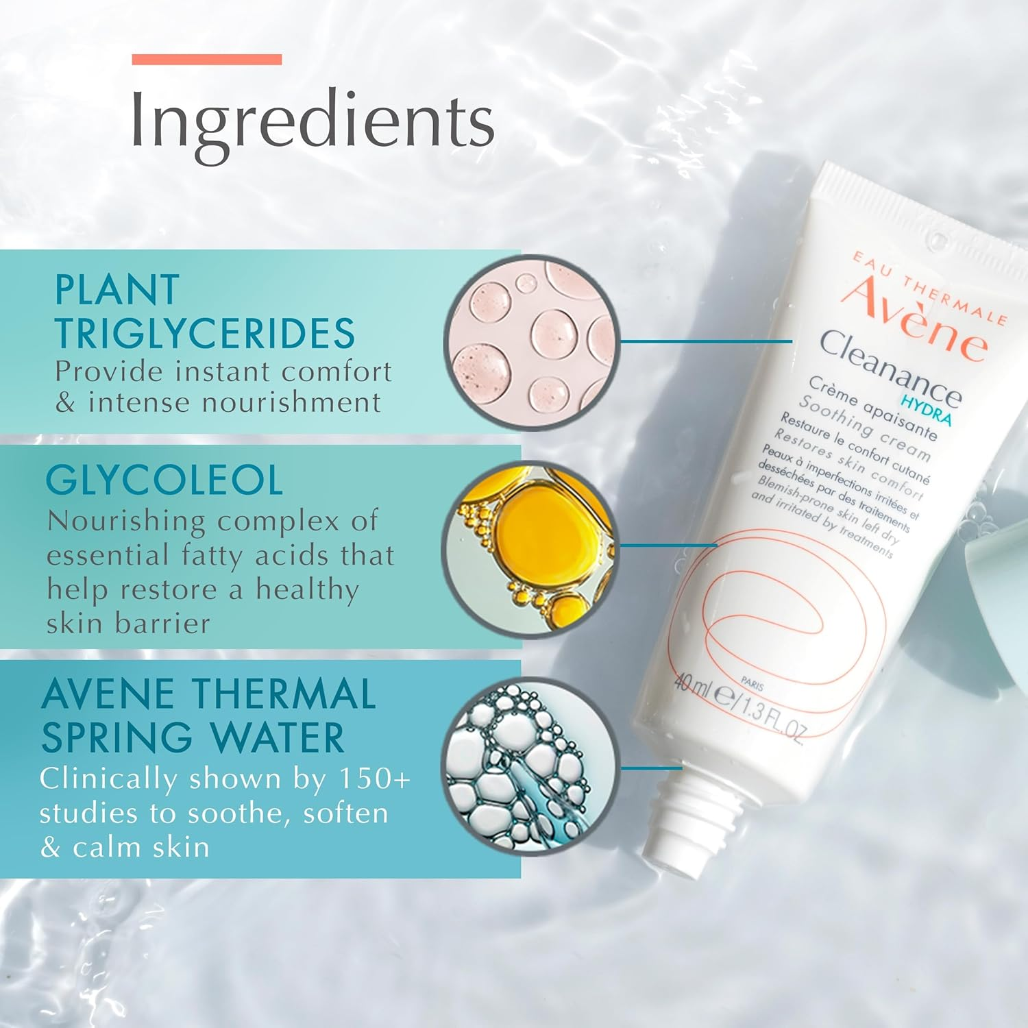 Eau Thermale Avene Cleanance HYDRA Soothing Cream, Rich Moisturizer, Adjunctive Care for Drying Acne Treatments, 1.3 Oz. image number 1