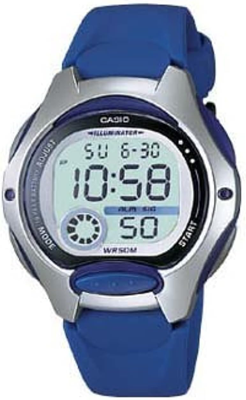CASIO Women'S Stainless Steel Rim Digital Watch, Clear Dial, Blue Band, Mid Size
