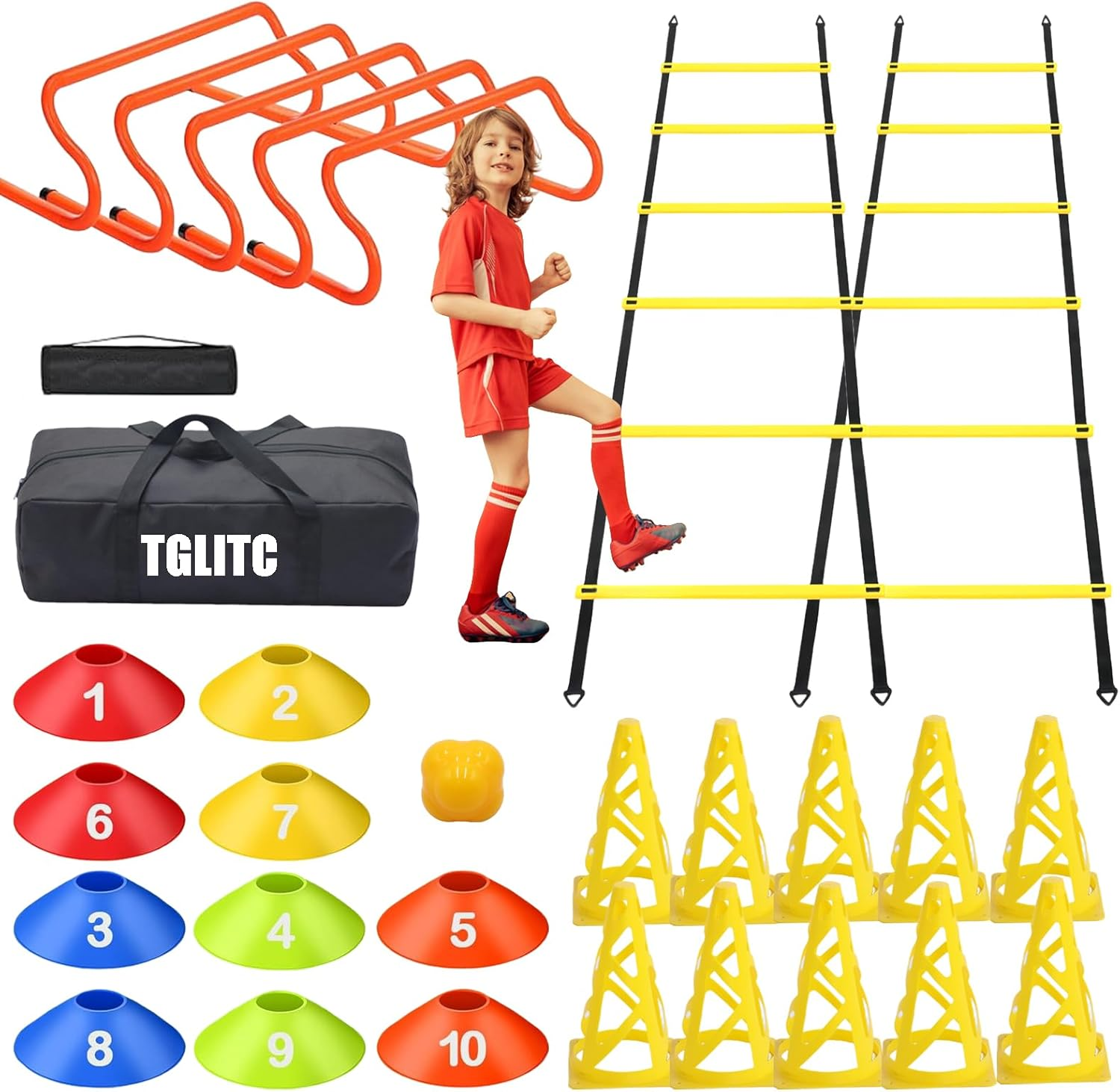Agility Ladder & Speed Hurdles Soccer Training Equipment Kit Football Training| Footwork Drills | Cones Goalkeeper Practice Equipment for Kids Youth Adult image number 4