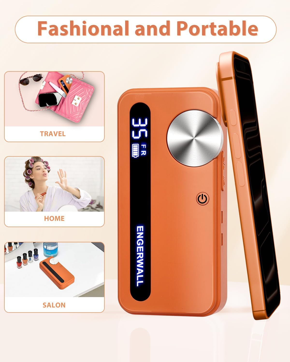 ENGERWALL Professional Manicure Pedicure Set, Rechargeable Nail Cutter 35000 Rpm, Portable Wireless Electric Nail File, Nail Care Tool for Grinding, Trimming and Polishing, Orange image number 3
