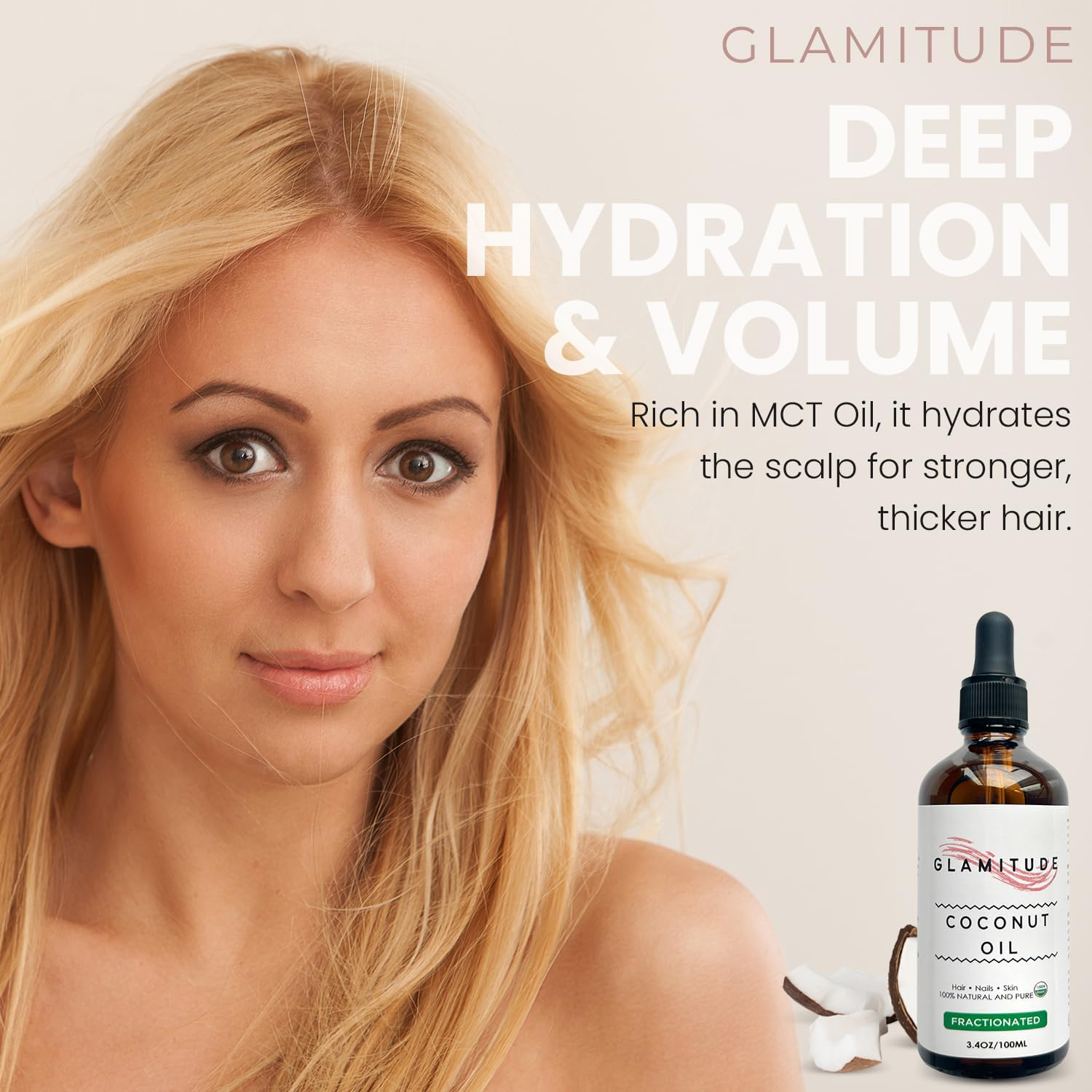 Organic Fractionated Coconut Oil - Hair Growth Oil, Body, Face & Baby | Moisturiser & Massage for Skin, Hair & Scalp | Eyelash and Cuticle Kit 5 Pairs - 100Ml image number 5