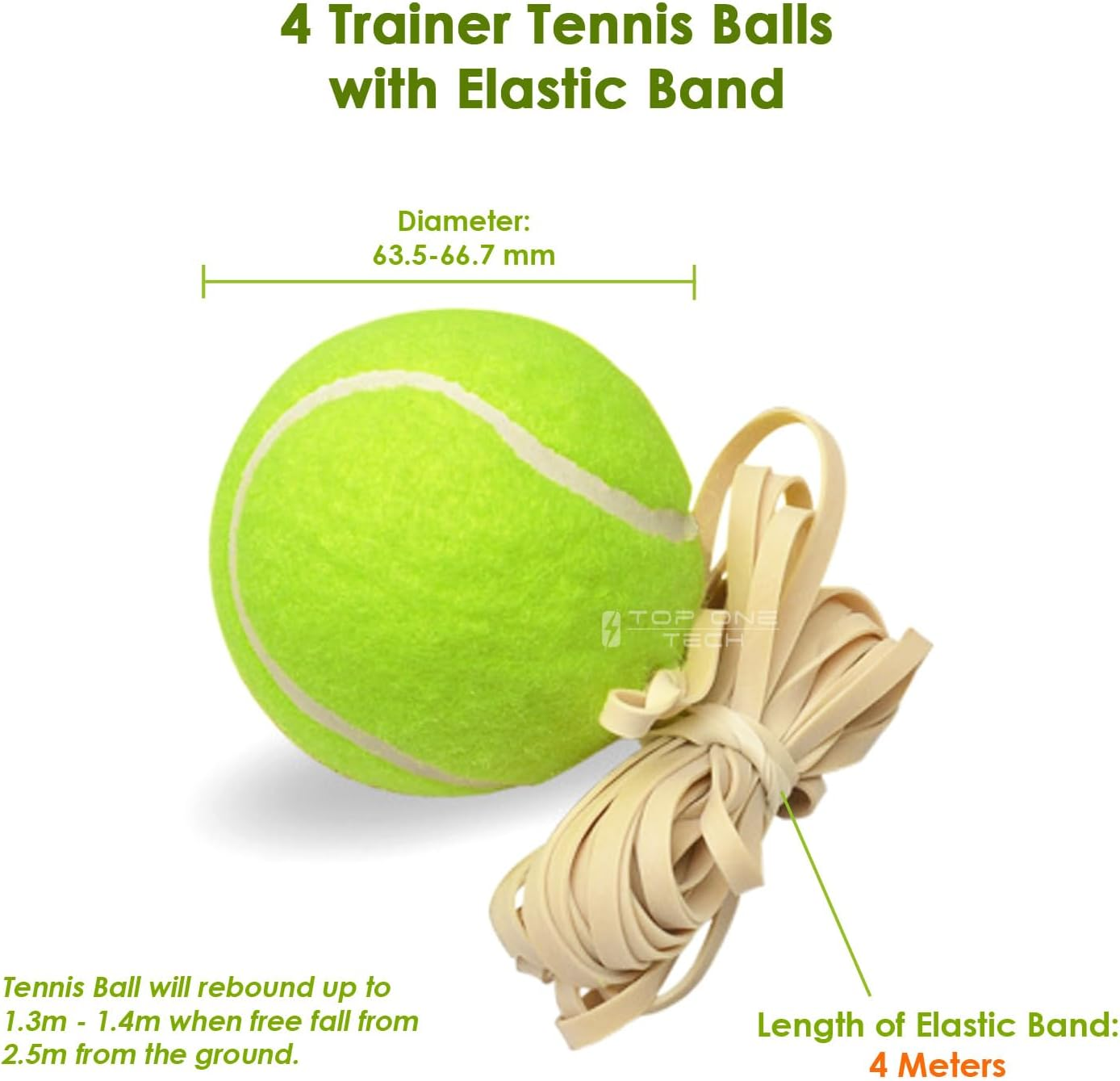 4 X Tennis Trainer Balls with Elastic Band Rebound, Single Solo One Person Practice Training Tool image number 2