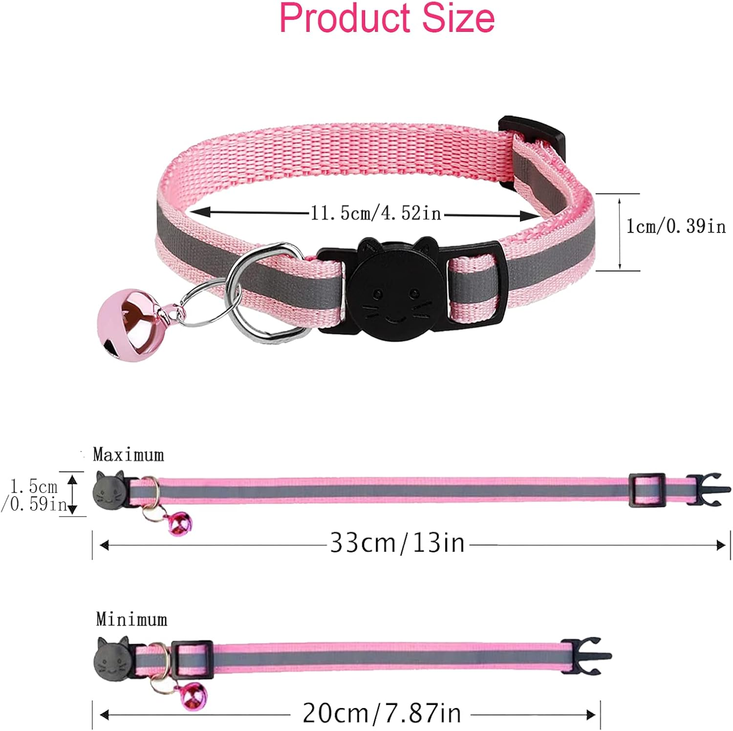 Reflective Cat Collar, Pack of 4, Safety Cat Collars with Quick Release, Adjustable Kitten Collar with Safety Clasp and Bell for All House Cats image number 1