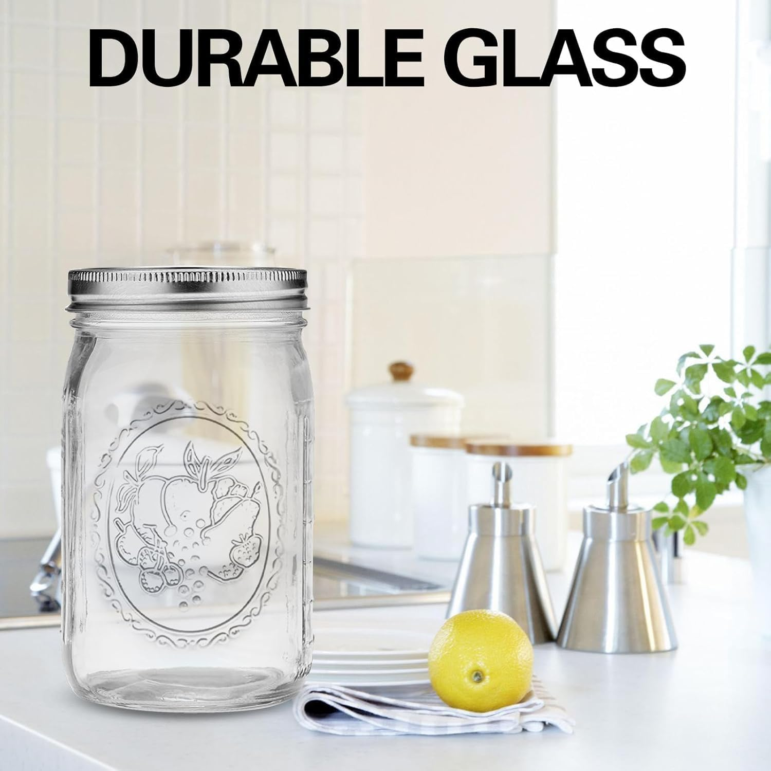 32 Oz Wide Mouth Mason Jars Half Gallon Mason Jars with Airtight Lids and Bands for Canning, Fermenting & Pickling (12) image number 4