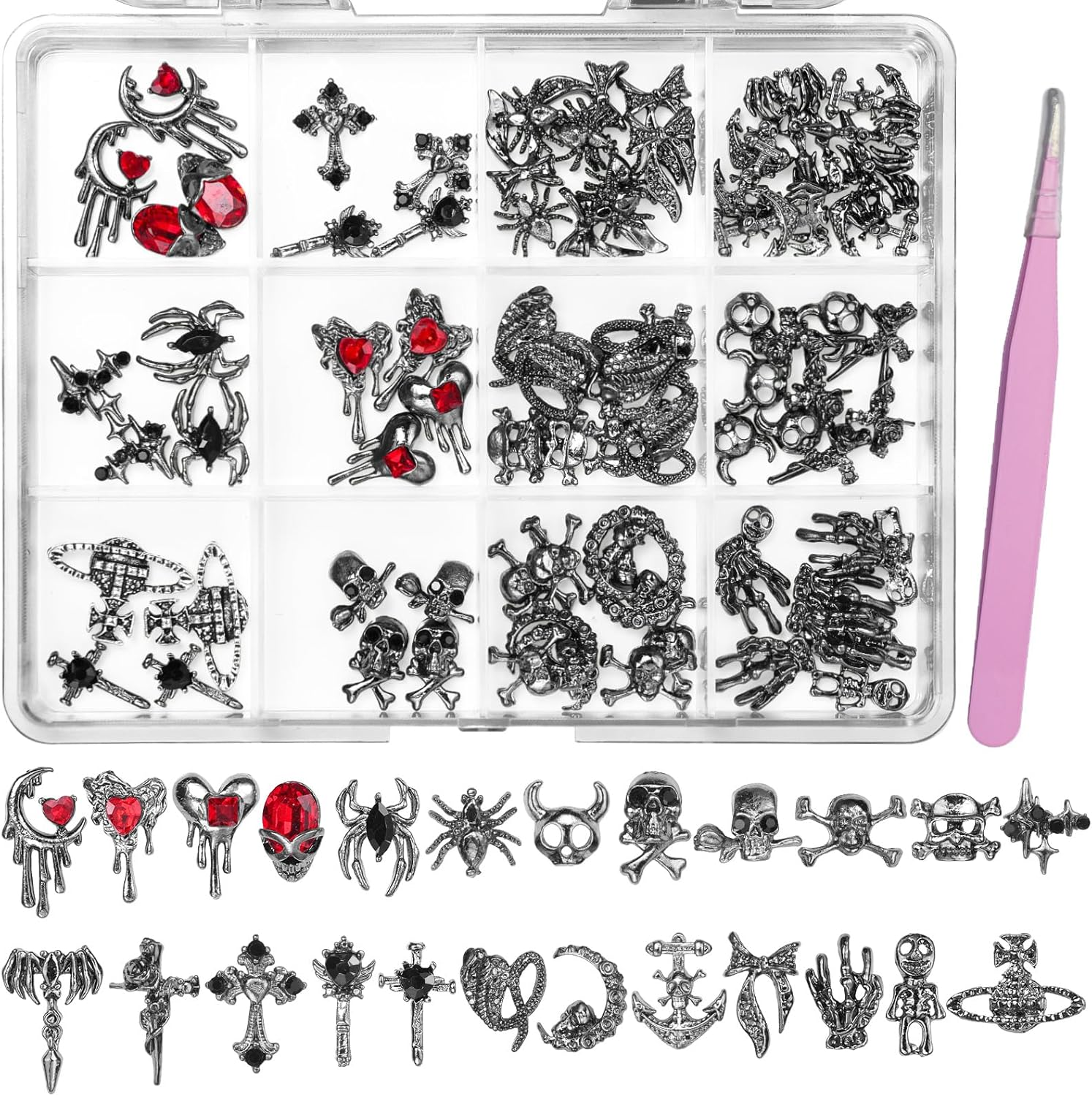 Tatiwoo 84 Pcs Multi Shapes Black Halloween Nail Charms & Gems, Retro Gothic Design, Easy to Use, Perfect for DIY Nail Art & Gifts image number 2