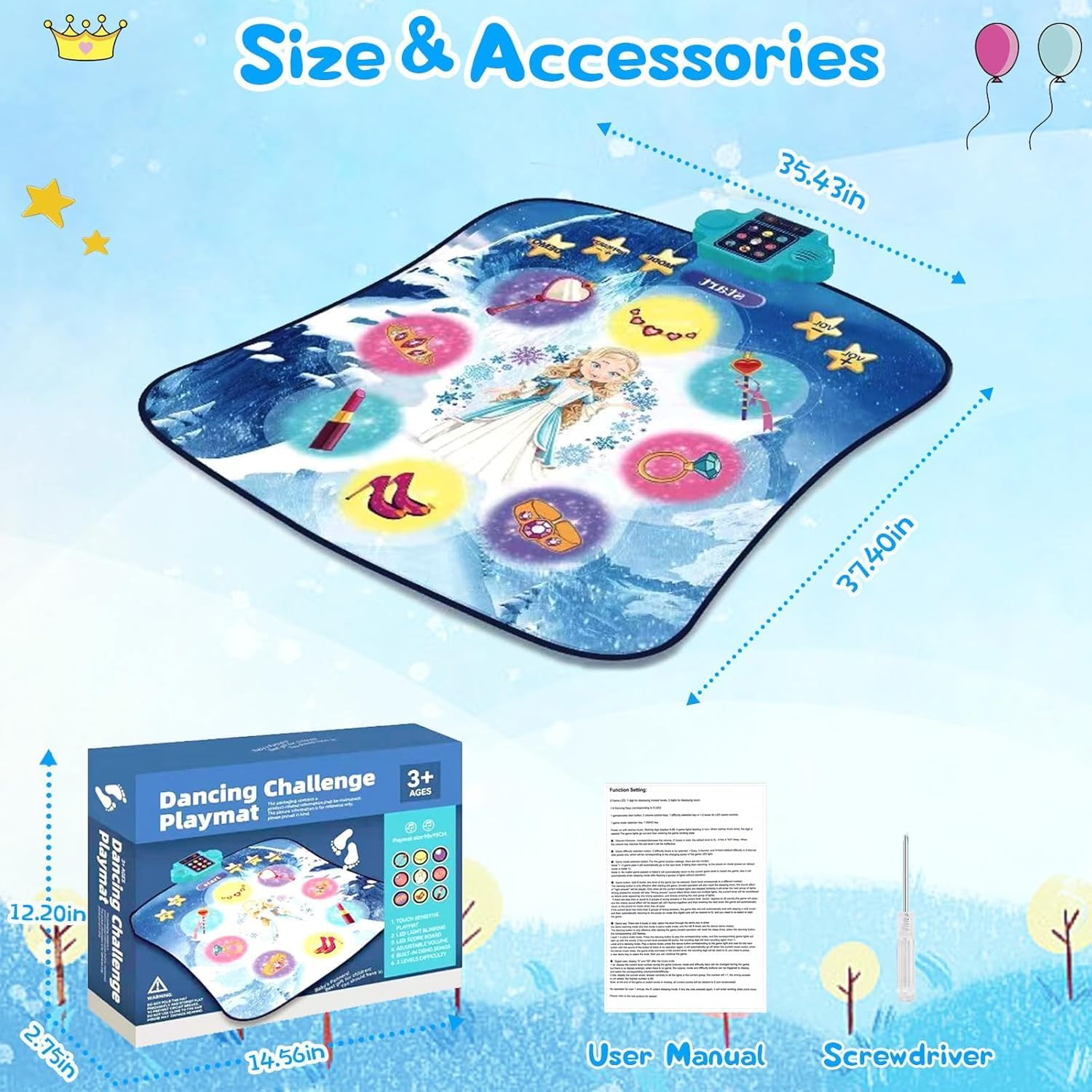 Kids Dance Mat-Frozen Toys for Girls,,Electronic Dance Pad ,6 Game Modes,Built-In Music,Light up LED Kids Musical Mat Dance Floor Mat for Girls & Boys,Christmas Birthday Gift for Girls 3-12