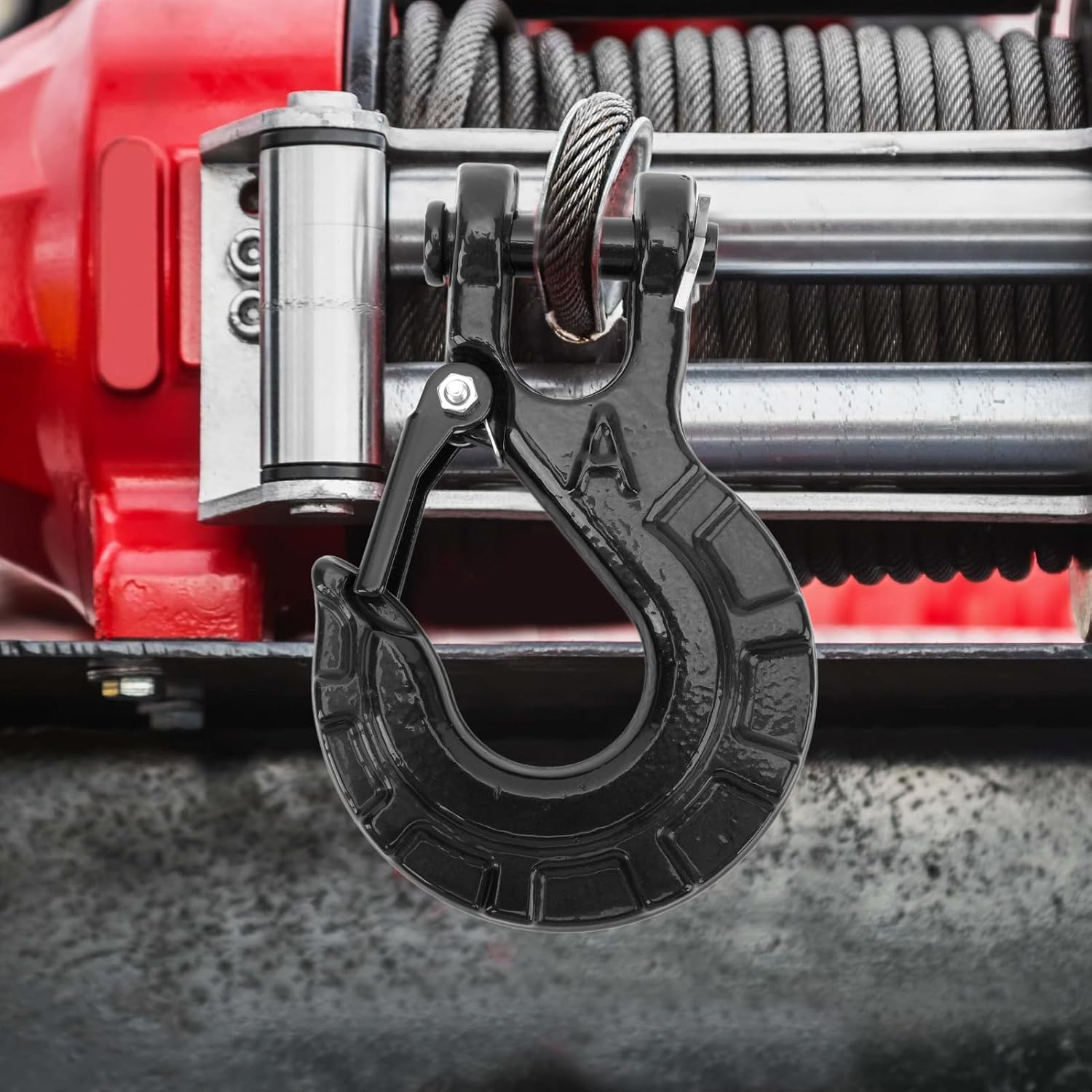 3/8 Inch Clevis Slip Hook with Safety Latch, Heavy Duty Forged G70 Steel Clevis Chain Hook, Versatile Secure Connection Clevis Grab Hook for Trailer Truck Transport, 33,069 Lbs - Black image number 2