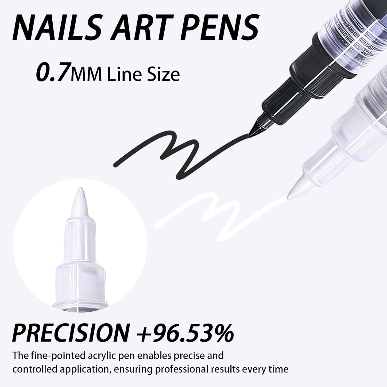 3PCS Fast Drying Fine Tip Nail Art Pens - White Nail Polish French Tip for DIY Decoration, Fine Point Manicure Pens, Quick Dry Formula for Dot & Line, Manicure Stamping Tools (White Black) image number 5