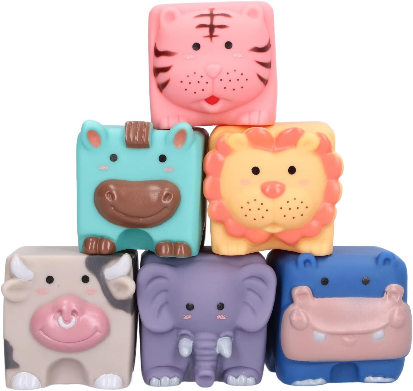 RIZGHWOY Soft Stackable Building Blocks, Cute Cartoon Patterns, Soft Building Blocks for Toddlers and Babies, 6 Pack for Babies, Sensory Toys to Improve Sensory Awareness, Durable Silicone Material