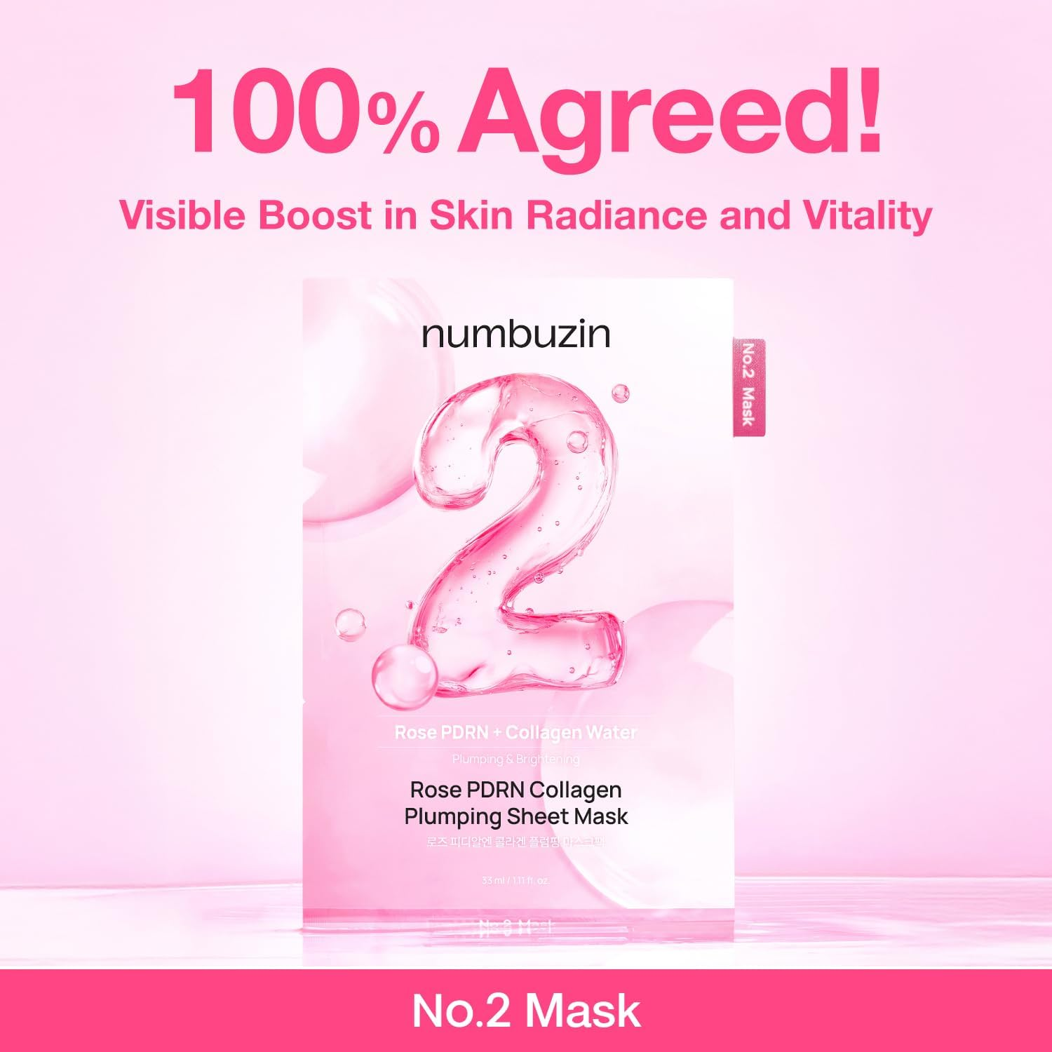Numbuzin No.2 Sheet Mask | Rose PDRN Collagen Plumping Sheet Mask | Korean Mask for Face | Brightening, Hydrating, Firming and Moisturizing | Collagen, Peptides, PDRN | 4Ea image number 5