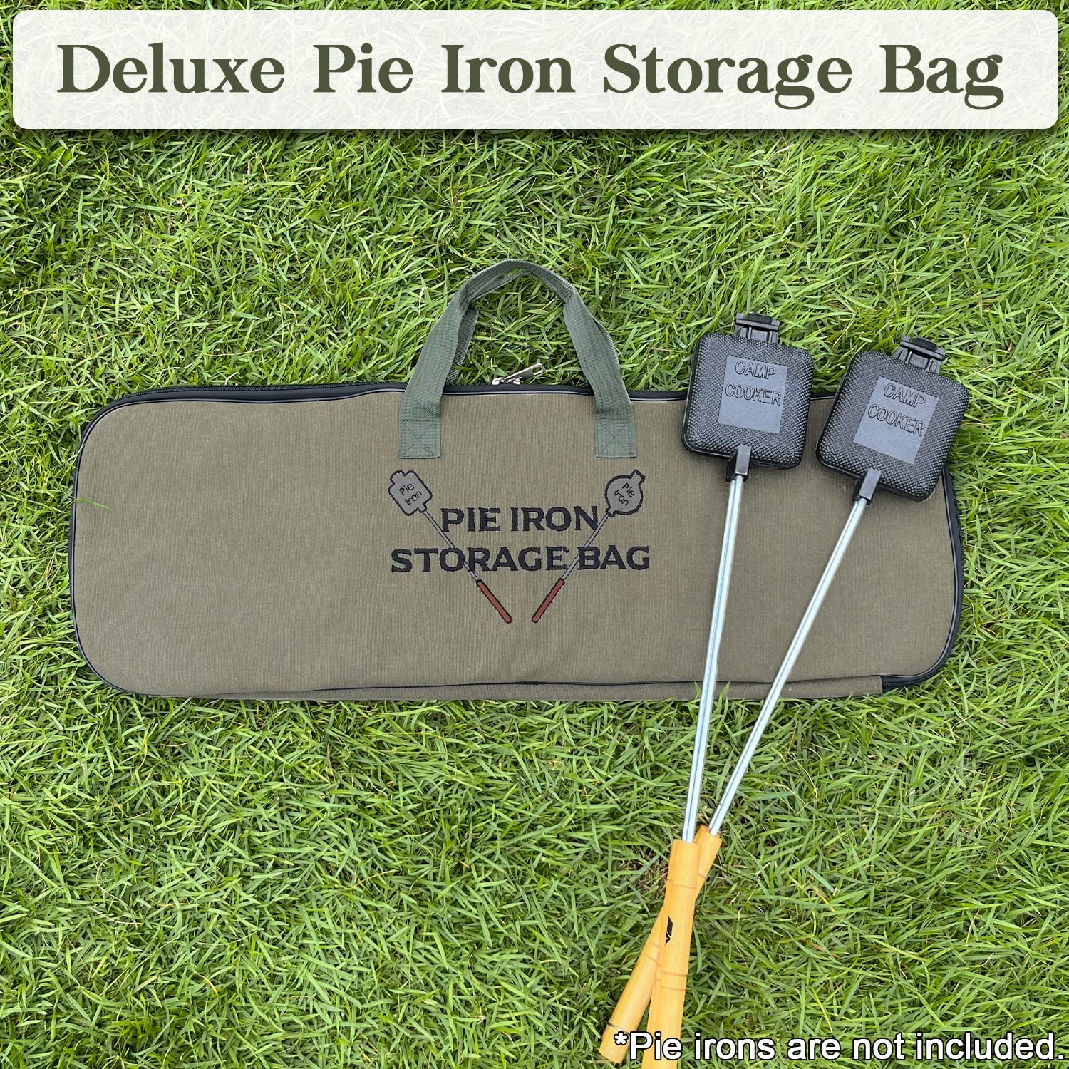 Deluxe Mountain Pie Maker Bag for Campfire Pie Iron - Fits up to 4 Cast Pie Irons, Heavy Duty Thick Padding with Extra Pocket for Fire Pit Accessories, Strong Straps to Keep Pie Maker Stable, 32&times;10 In image number 5