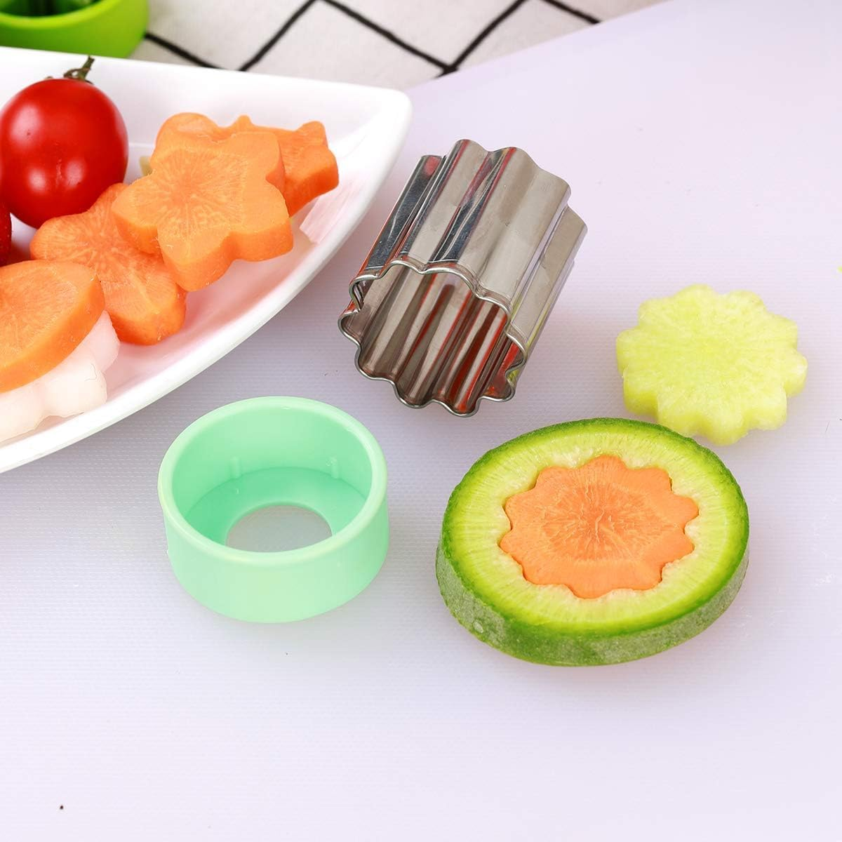 1.5" Vegetable Cutter Shapes Set - Mini Cookie Cutters Fruit Cookie Pastry Stamps Mold for Kids Baking and Food Supplement Tools Accessories (8Pack)