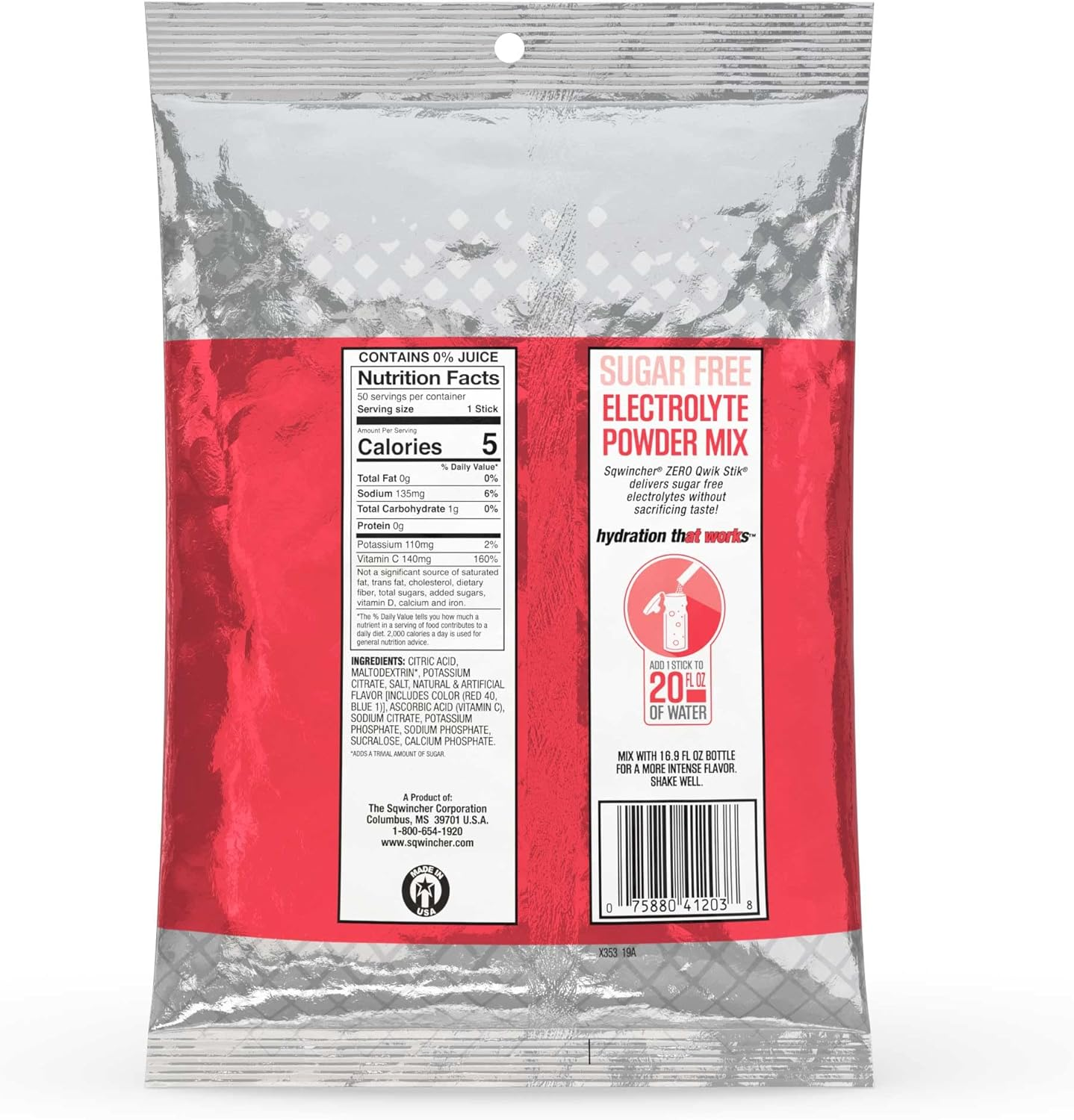 Sqwincher Zero Qwik Stik - Sugar Free Electrolyte Powdered Beverage Mix, Fruit Punch 060102-FP (Pack of 50) image number 4