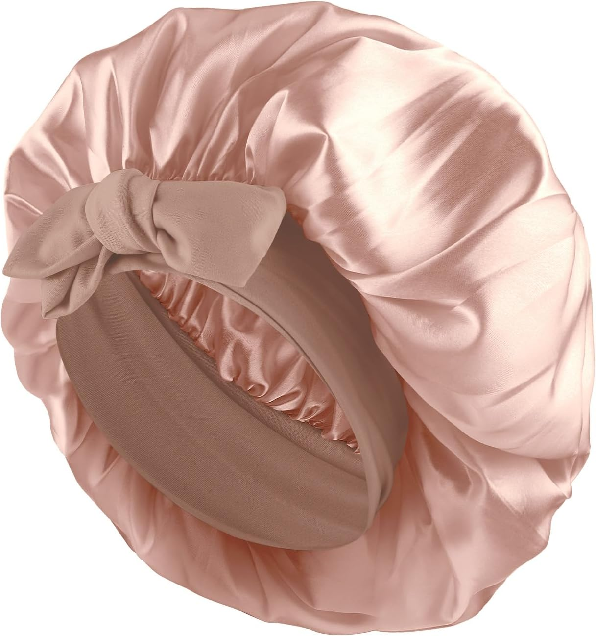 Abeillo Silk Sleep Bonnets for Women, 1PC Adjustable Satin Night Sleeping Cap Soft Elastic Band Silk Bonnets for Sleeping, Hair Bonnet with Tie Band for Curly Hair Braid Women (Wine Red)