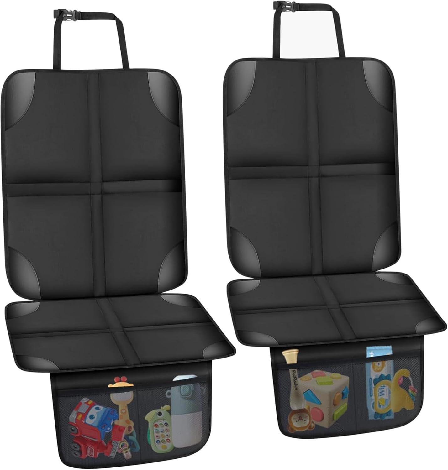 Car Seat Protector for Child Seat, 2 Pack Seat Mats for Car, 600D Thick Waterproof Car Seat Cover Non-Slip Backing Pad for Pets, Universal Wear Resistant Carseat Mat with Organizer Pockets image number 1