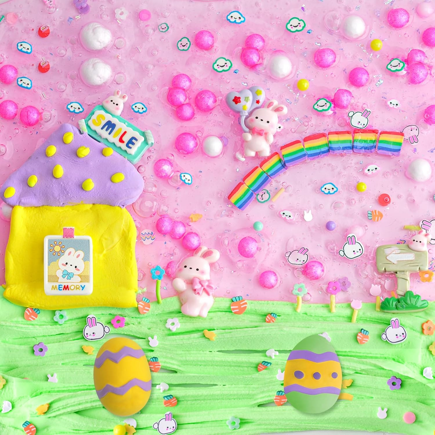 Bunny Clear Slime 300Ml, Pink Clear Slime Kit for Girls Ages 8-12 with 8 Add-Ins, Slime for Kids Party Favors, Non Stick Slime with Easter Eggs Clay, Birthday Halloween Christmas image number 4