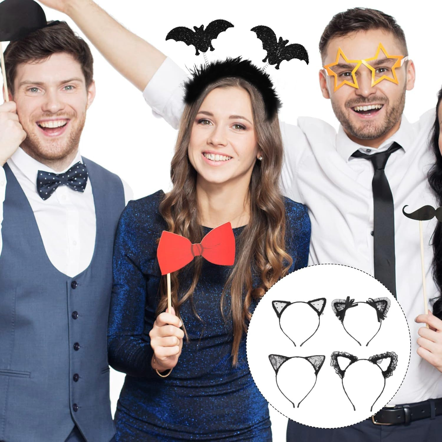 Bat Ears Headband - Halloween Costume Decoration Accessories for Children, Adults, Women & Men, Bat Costume Headpiece for Halloween, Fancy Dress & Carnival Party image number 1