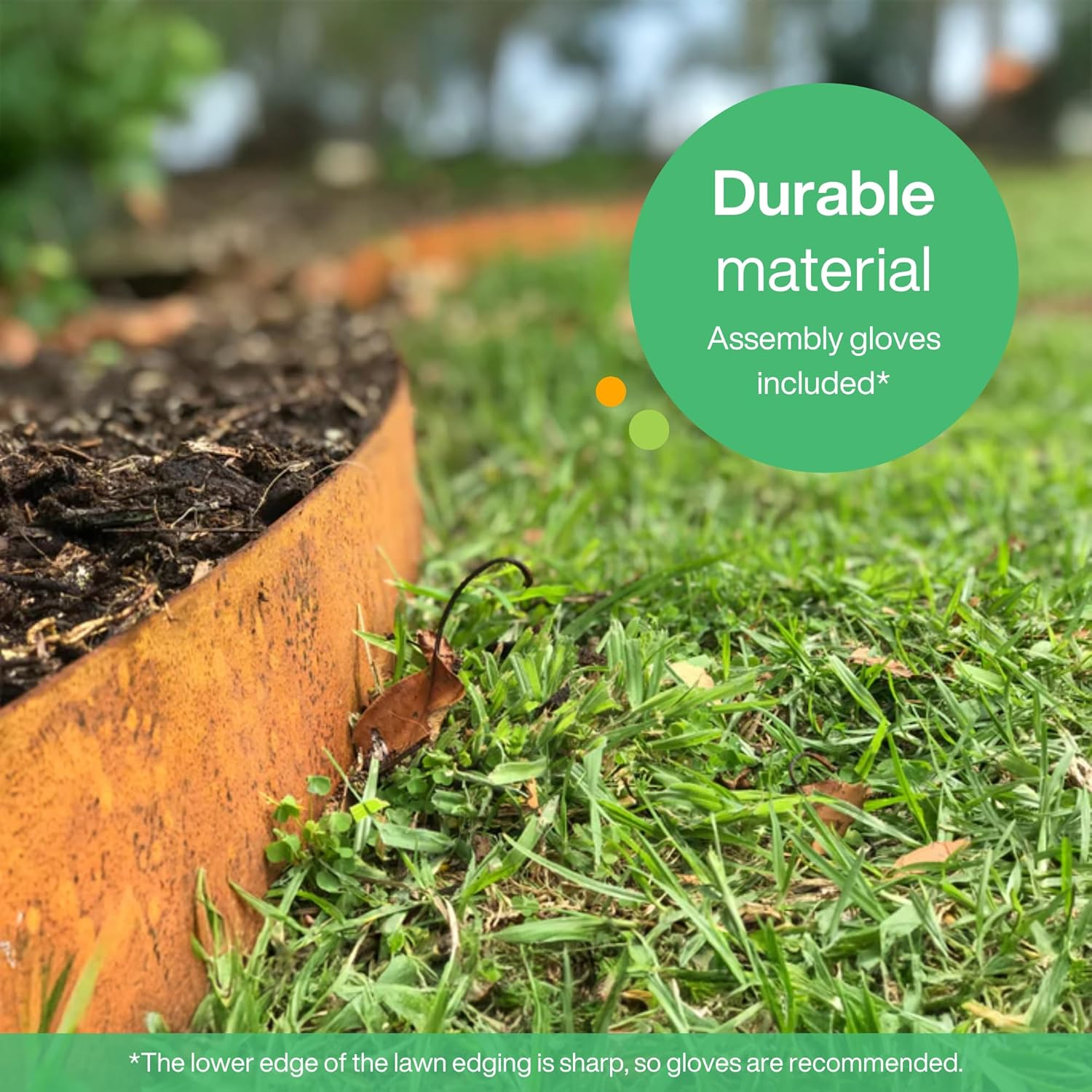 Corten Steel Lawn Edging 10 M - Metal Flower Bed Edging 14 Cm High - Easy Assembly - Flower Bed Border with Grate, 1 Pair of Mounting Gloves Included image number 3