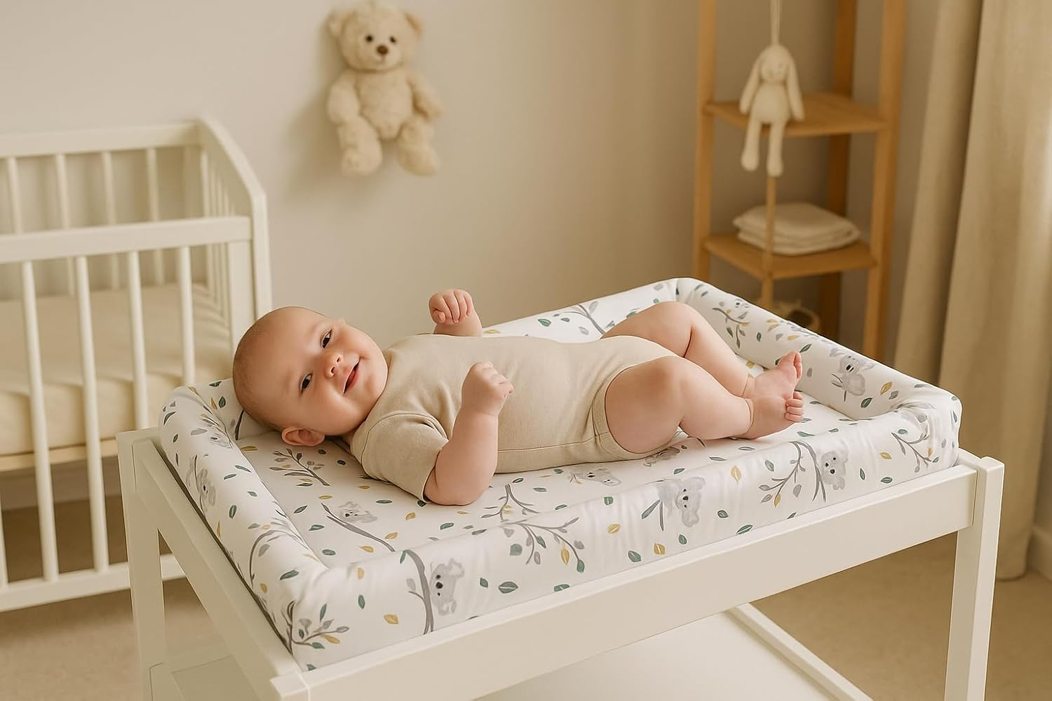 Deluxe Koala Bear Print Changing Mat, Large Waterproof, Easy Wipe, Soft Padded Premium Travel Friendly Change Mat, White
