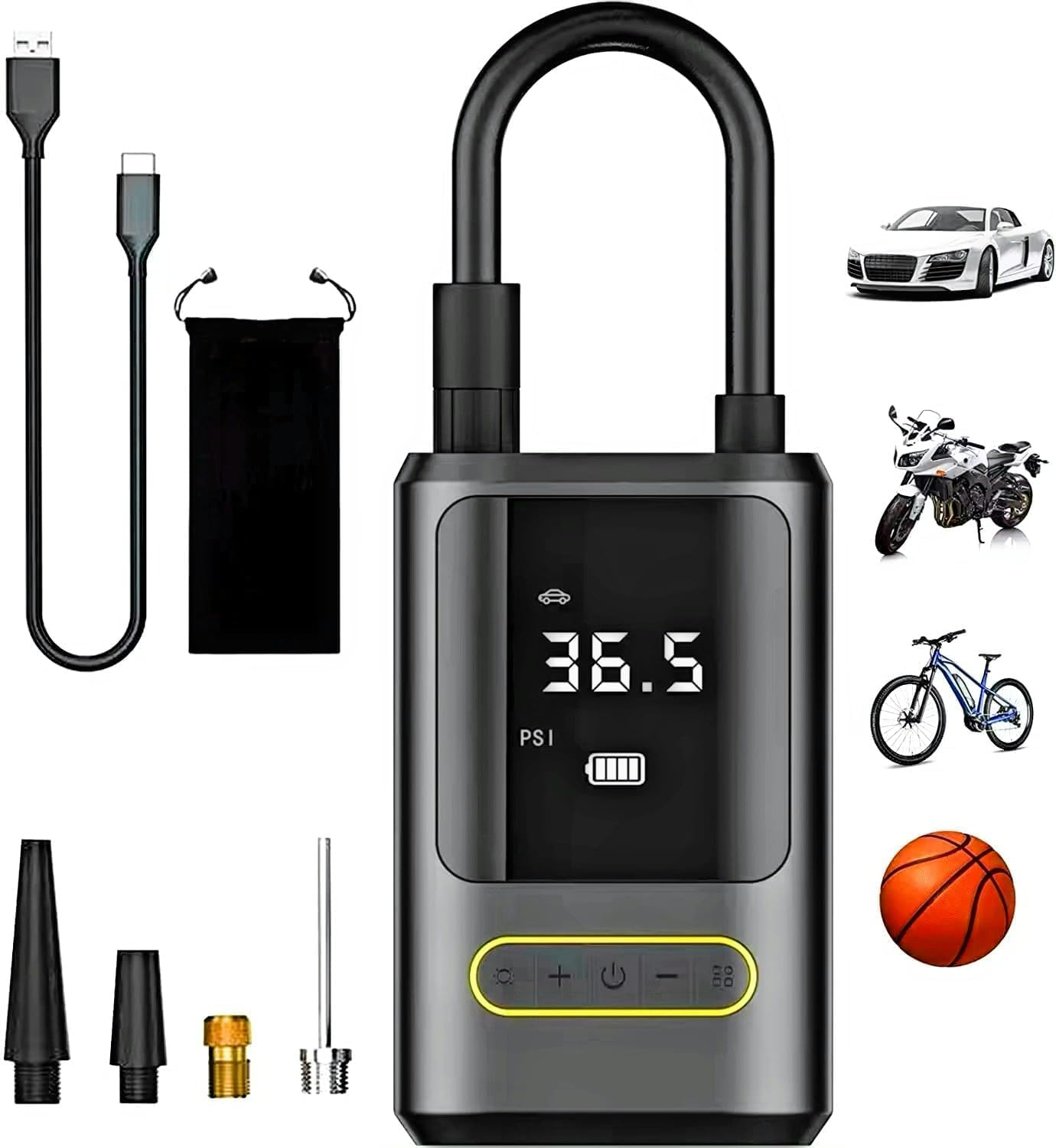 Tire Inflator Portable Air Compressor, 150Psi Portable Tire Air Pump for Car Bicycle Motorcycle, Compact Cordless Air Inflator with Digital Tire Pressure Gauge and LED Light image number 5