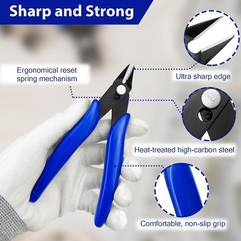 2 Pack Wire Cutters Set, 6" and 5" Ultra Sharp Flush Cutters, Sharp Diagonal Cutters for Crafts, Jewelry Making, Electronics(Blue)