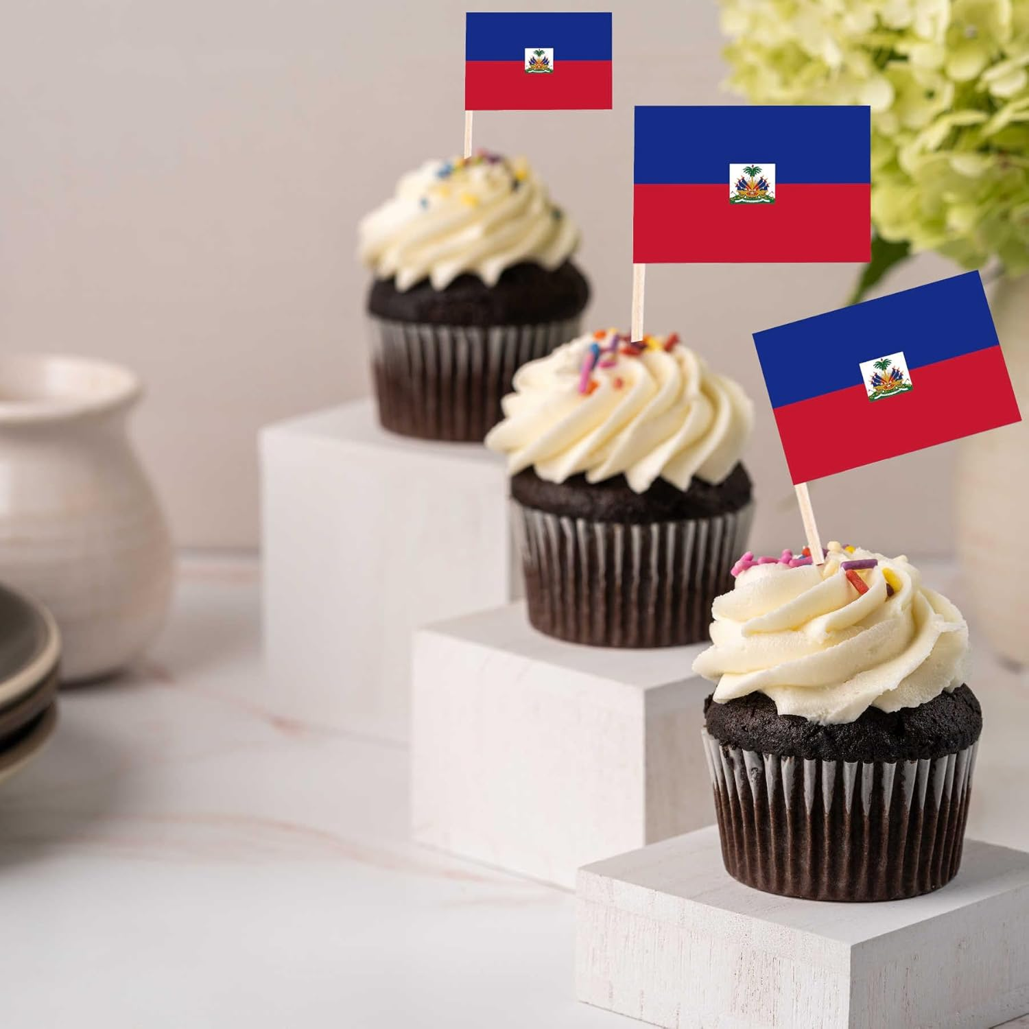 100 PCS Haiti Flag Cake Topper,Haitian Cupcake Stand for Party Decoration Supplies