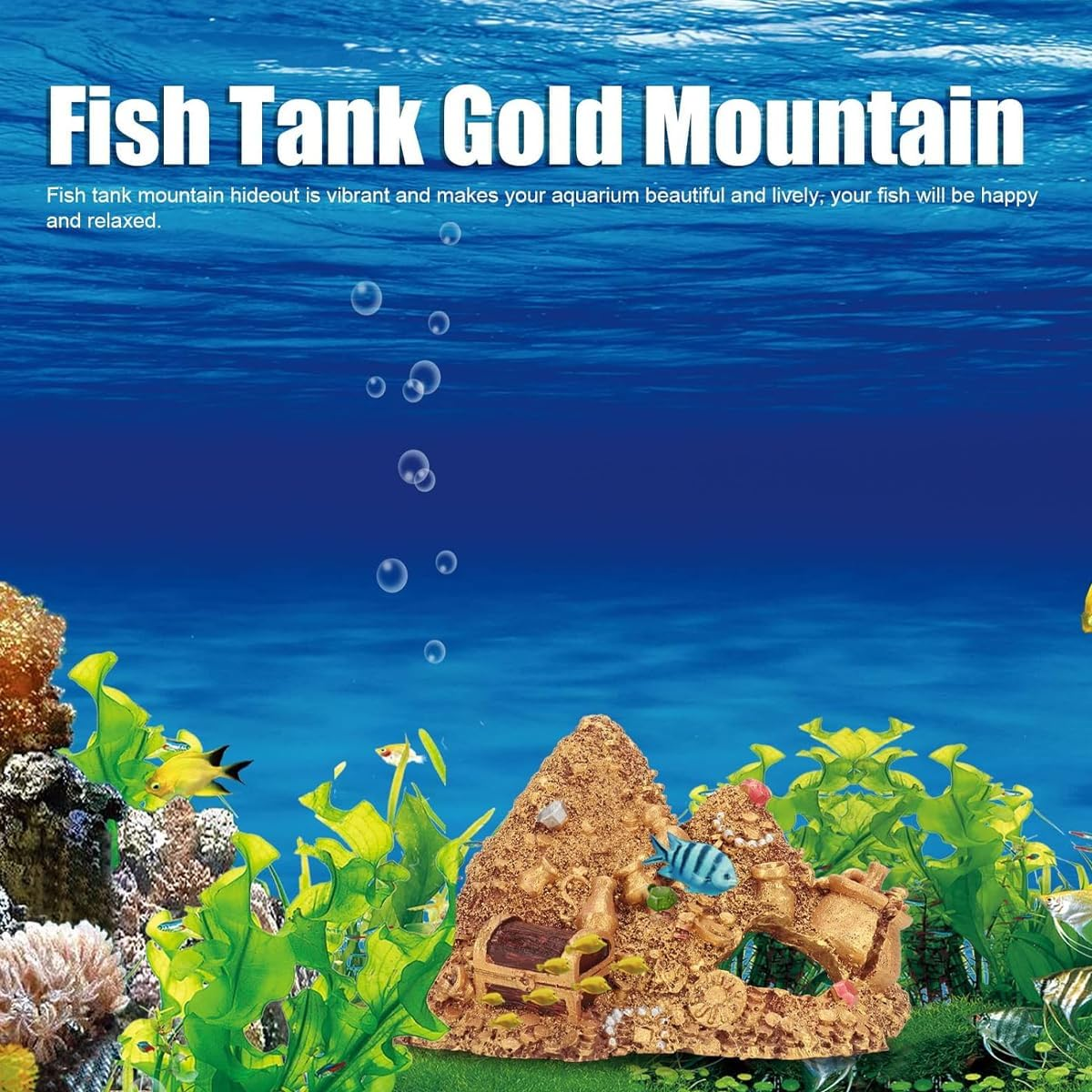 AIMALL Gold Mountain Aquarium Decor, Resin Fish Tank Cave with Vibrant Design, Hiding Spot for Fish & Shrimp, Safe & Non-Toxic Aquascape Ornament image number 2