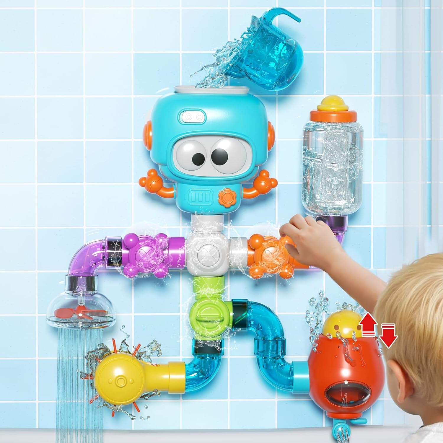 Bath Toys for Kids Ages 3-8, DIY Assembly Water Pipe Building Kit, Interactive Water Toy for Toddlers 3-8, Educational STEM Learning Boys and Girls image number 4