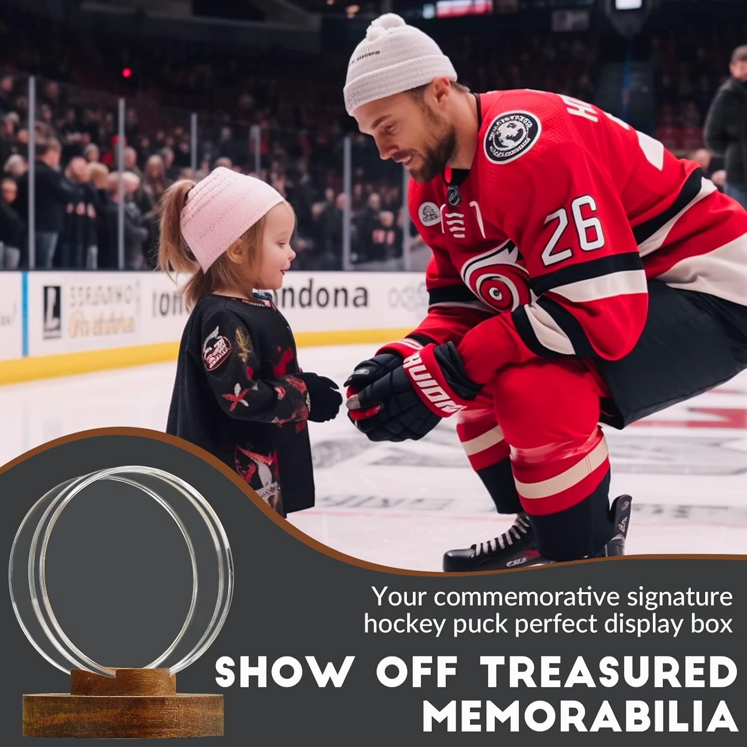 Jupdec Hockey Puck Display Case Acrylic Clear Holder with Wood Base, Autograph Souvenir Display Stand, Perfect Showcase for Your Collection, Brown, 1 Pack image number 6