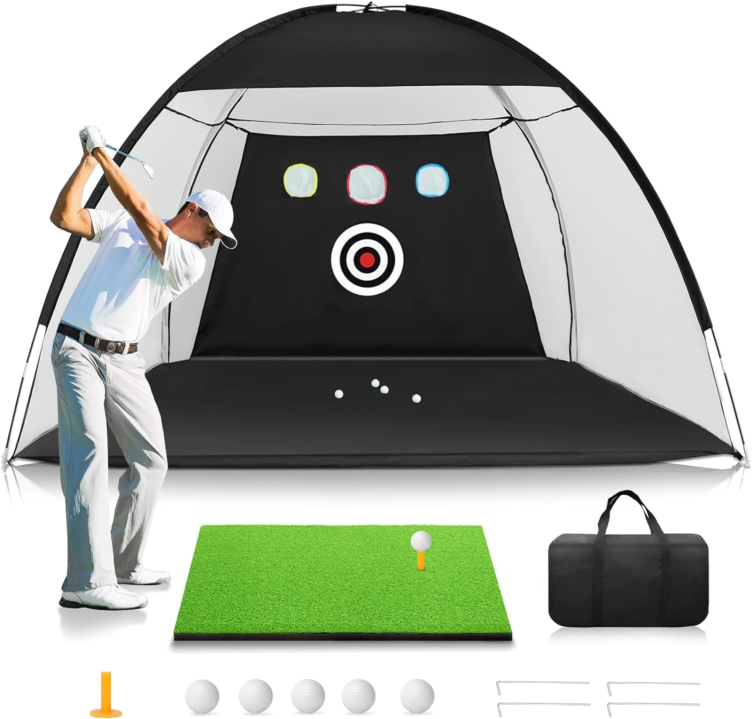 Golf Net, 10 X 7Ft Golf Hitting Nets for Backyard Driving, Indoor/Outdoor Golf Chipping/Swing Practice Nets with Targets and Mats, Gifts for Men/Boys image number 3
