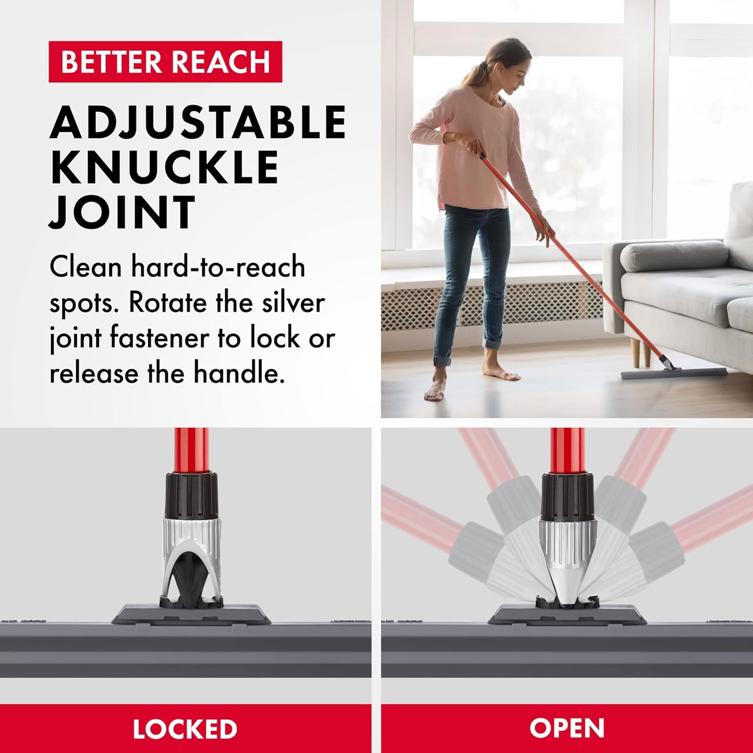 Tyroler Bright Tools Patented Floor Squeegee Heavy Duty 45 Cm, Solid 100% Silicone, Long 4 Parts Handle 140 Cm, Adjustable Knuckle Joint - Best for Washing, Drying, Bathroom, Wet Room, Floor image number 2