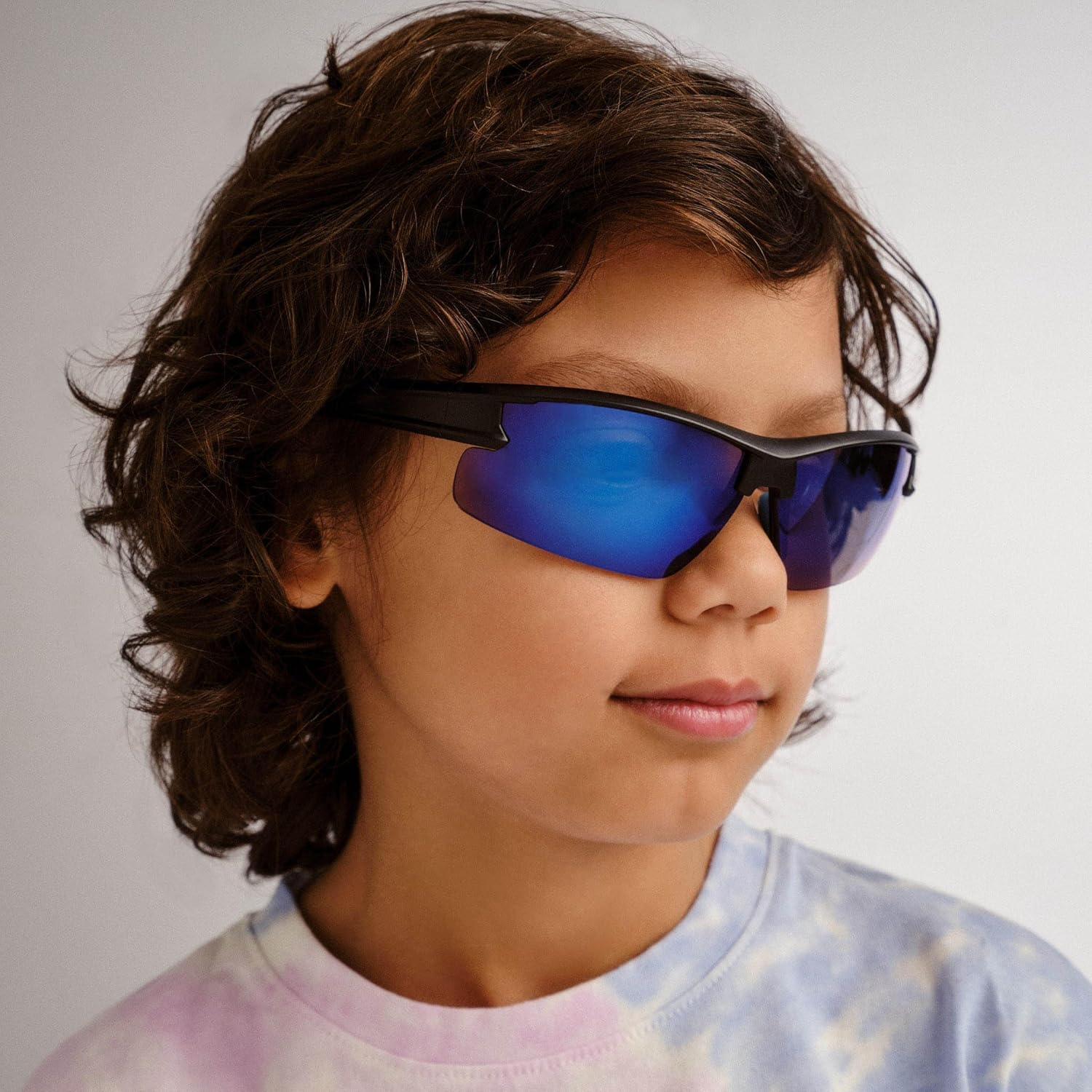 Cancer Council Male Armadillo Junior Matte Black Blue Wrap Sunglasses image number 1