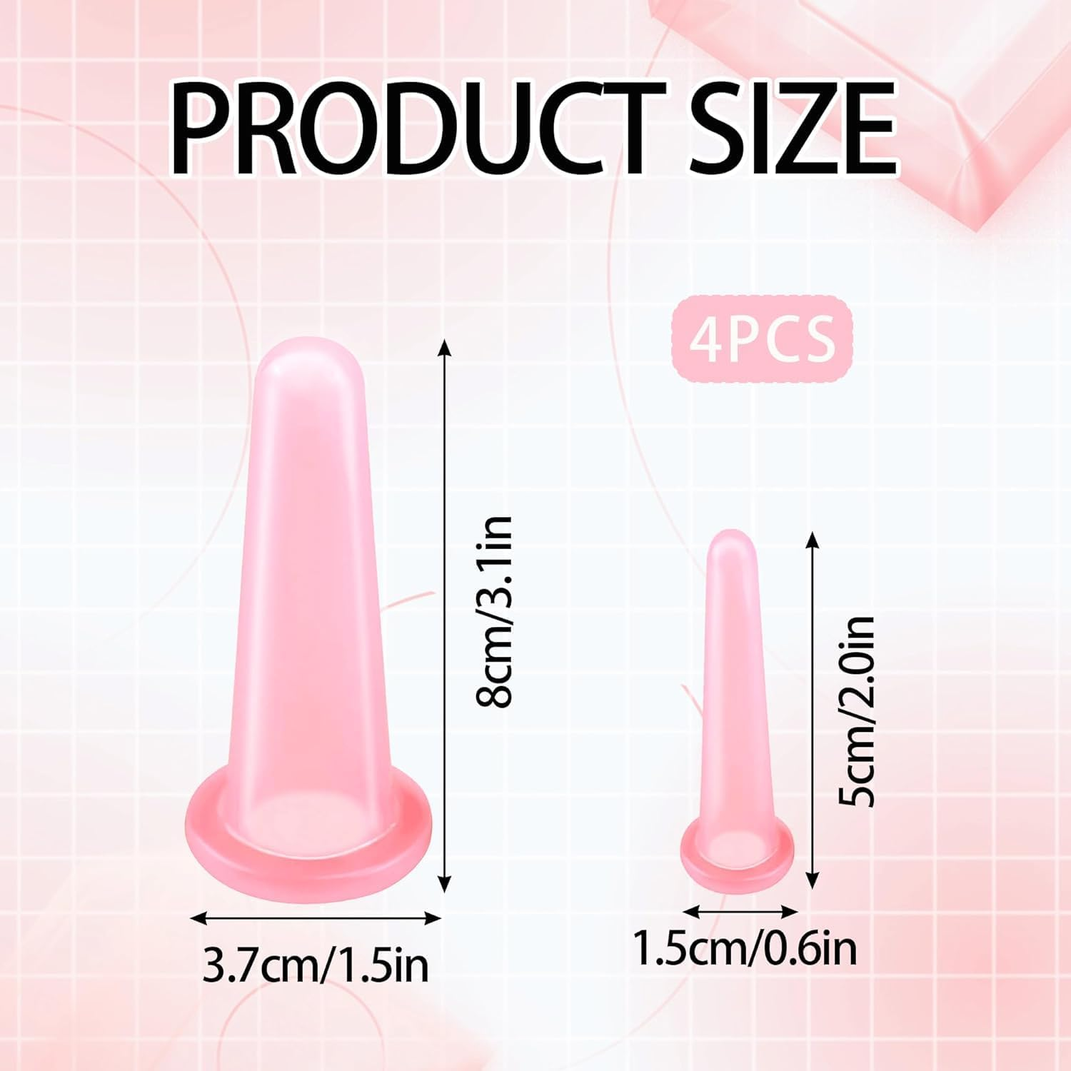 4-Piece Silicone Facial Cupping Set &ndash; Anti-Aging & Anti-Cellulite Vacuum Massage Cups for Face, Eyes, Neck, Back & Body Care &ndash; Rejuvenating Skin Beauty Tool(2 Small + 2 Large, Pink) image number 5