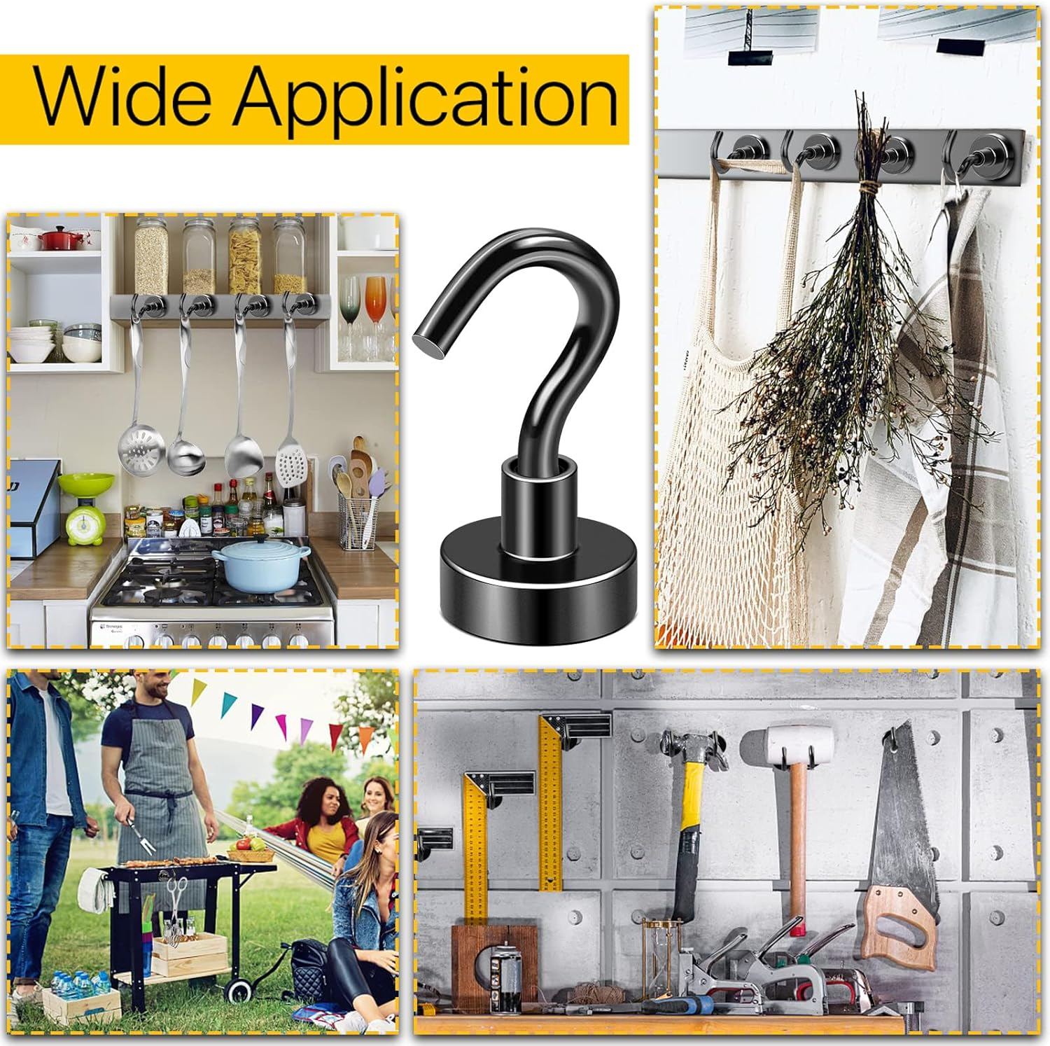 Leuik 20Pcs Magnetic Hooks Heavy Duty Strong Magnet Hooks for Hanging with Neodymium & Non Scratch Adhesive, Magnetic Hanger for Cruise Ship Camping Grill Kitchen Toolbox Storage Refrigerator,Black