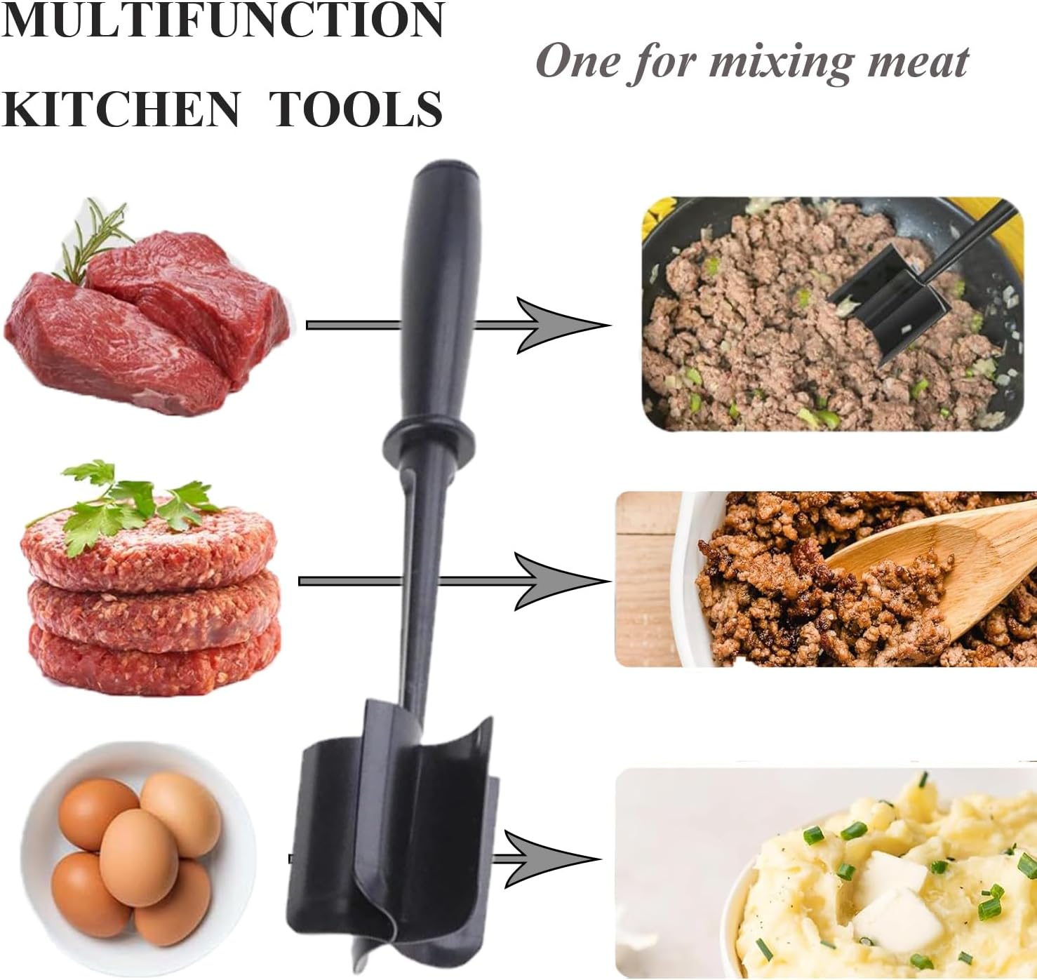 2Pcs Meat Chopper, Premium Heat Resistant Masher and Smasher for Hamburger Meat, Ground Beef, Ground Turkey and More-Non Stick Mix Chopper for Kitchen Tool(Red + Black)