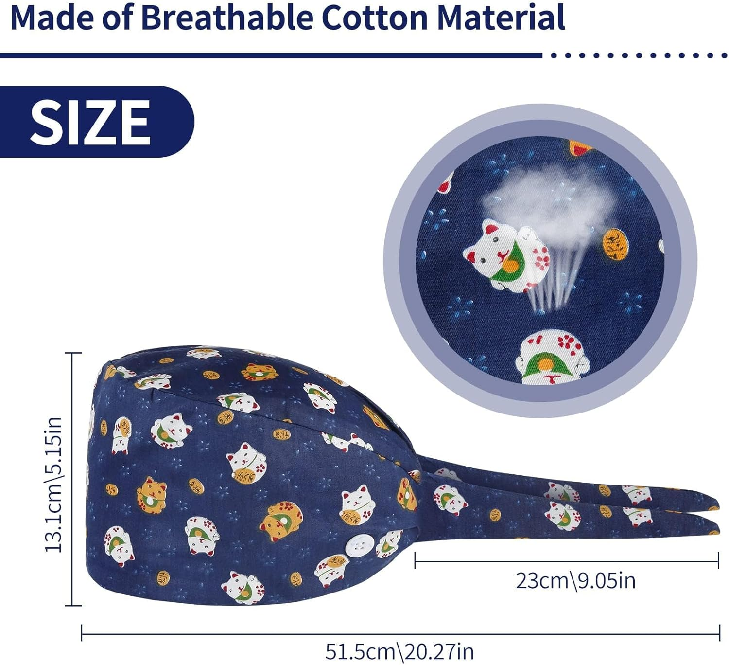 6Pcs Working Caps with Button and Sweatband, Adjustable Working Hats, Turban Cap, Printed Soft Cotton Hood for Women and Men - A image number 5