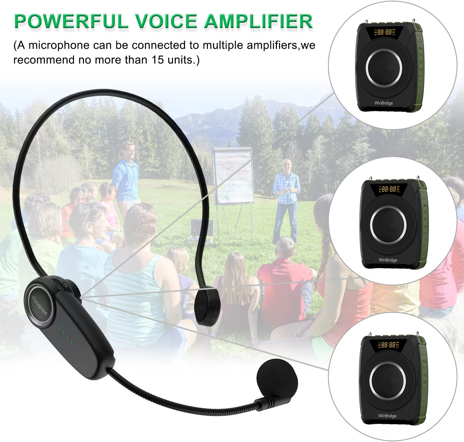 Bluetooth 5.0 Voice Amplifier with Wireless Mic Headset, Waterproof Personal Microphone Wireless Voice Amplifier, 20W Loudly Portable Megaphone PA System for Teachers, Safety Drills, Outdoors Indoors image number 6