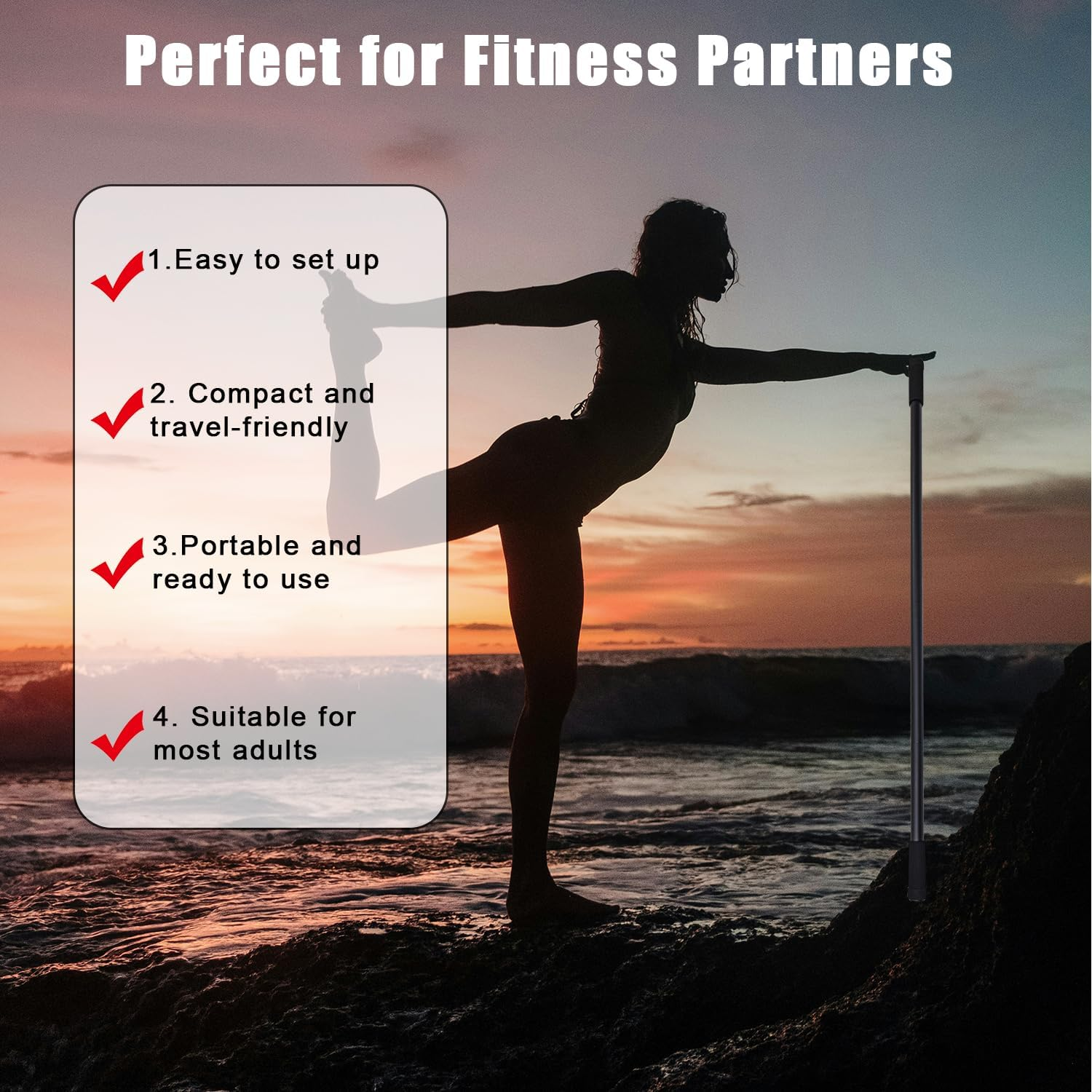 Gosknor Yoga Stick, 5Ft Adjustable Yoga Stretching Stick Stainless Steel Mobility Pole Equipment for Stretching Multifunctional Exercise Stick Accessories for Fitness, Balance, Stretching image number 5