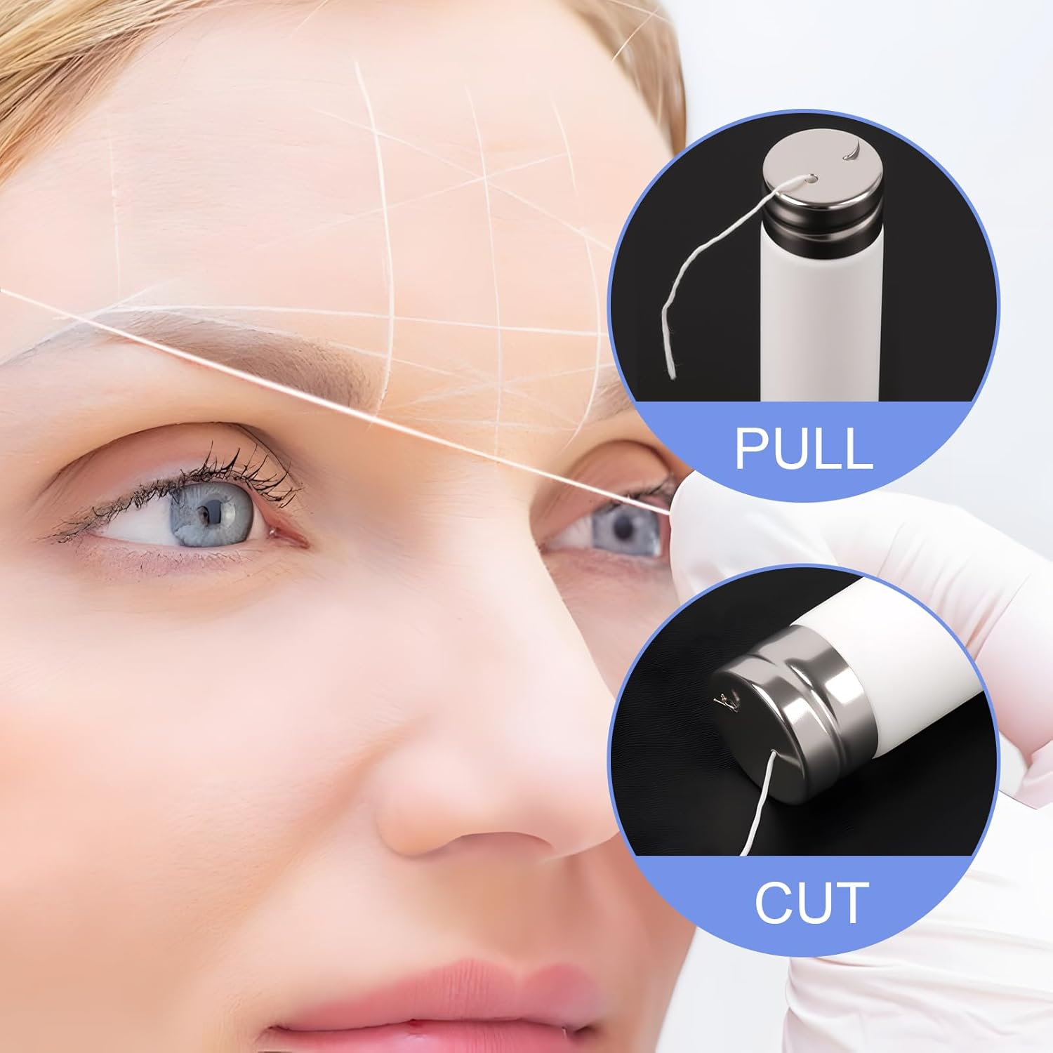 30M Pre-Inked White Brow Mapping String, Professional Microblading Supplies for Permanent Makeup & Eyebrow Shaping, Allergen-Free Formula Shaving Brushe image number 2