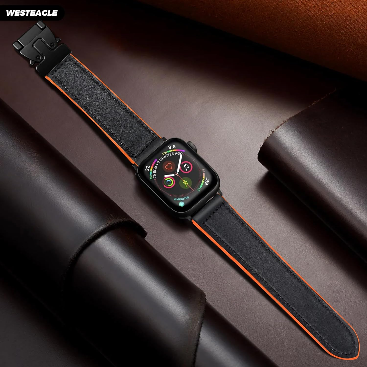 Westeagle Magnetic Leather Bands Compatible with Apple Watch 49Mm 46Mm 45Mm 44Mm 42Mm 41Mm 40Mm 38Mm for Men Women, Genuine Leather with Magnetic Buckle for Iwatch Ultra 1/2 Series SE/10/9/8/7/6/5/4/3 image number 2