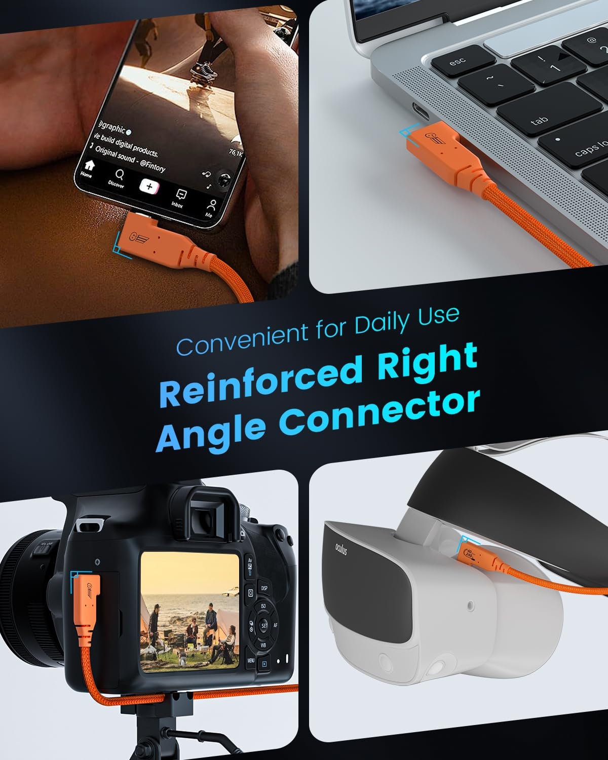 USB C Tethering Cable 5M, Right Angle USB 4 Video Cable with PD 240W, 4K@60Hz 20Gbps Link Cable for Fast Transfer and Connection between Camera and Computer-Sony A7Iv/Canon R5/Macbook Pro (Orange) image number 1