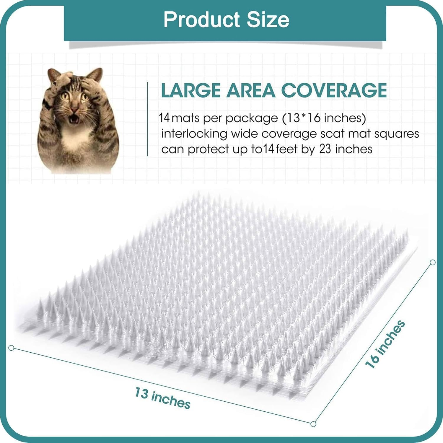 Cat Deterrent Pad, a 16 X 13X1 Inch Spike Pad That Won'T Harm Pets, Is Used as an Indoor and Outdoor Cat Repellent to Prevent Cats and Other Animals from Preying on It All Year Round. (14)