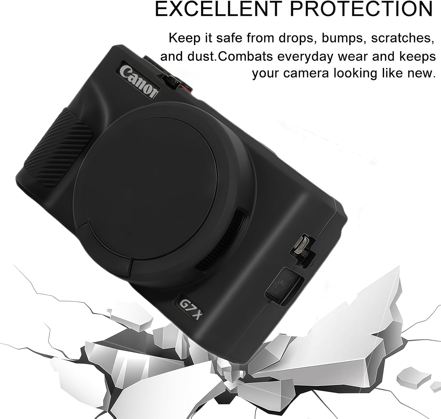 Silicone Case for Canon G7X Mark III Camera Case with 3 Pcs Sreen Protectors,Detachable Lens Cover for Canon G7 X Mark III Cover Black - White image number 6