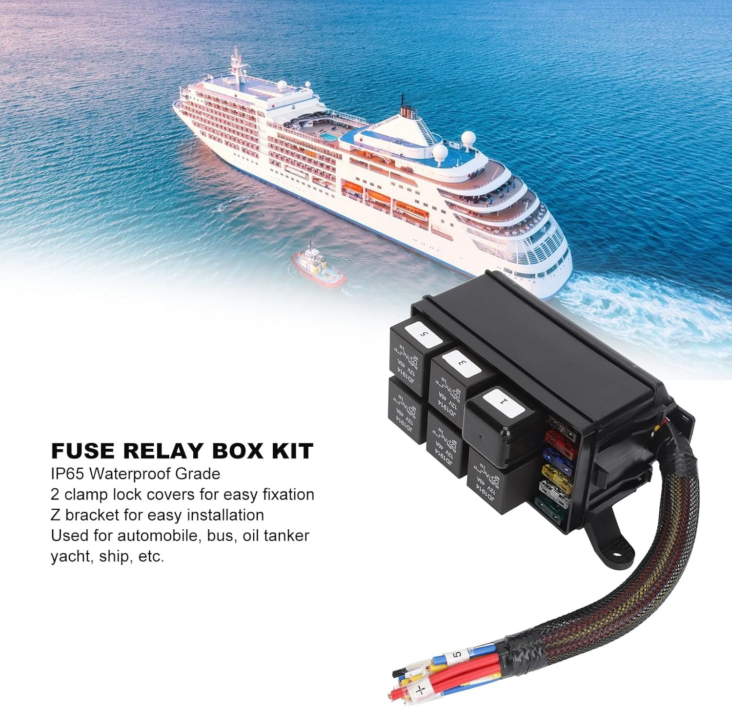 Universal 4 Pin 6 Slot Waterproof 12V Fuse Relay Block Kit - Easy Installation for Automotive, Cars, Marine, Boat image number 6