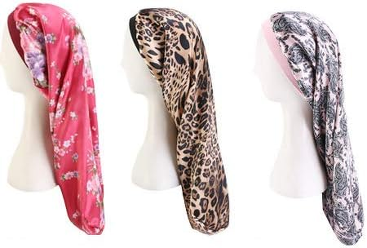 DEPHNARSA 6 Pieces Large Satin Bonnet Sleep Caps Soft Elastic Wide Band Satin Sleeping Cap & Hat Head Cover for Women Hair Loss, Natural Curly Hair Braids