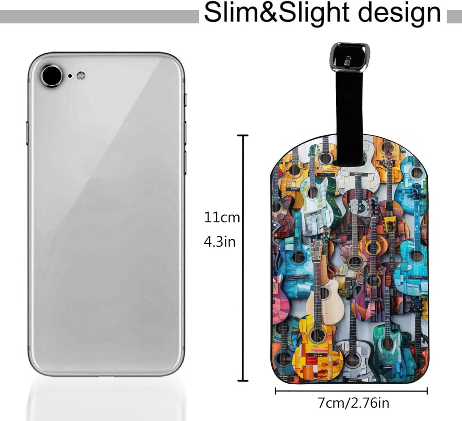 Color Acoustic and Guitars Print Elegant Tag Stylish Tag Luggage Tag 4.3 X 2.76 Inch for Suitcases Travel Bags image number 4
