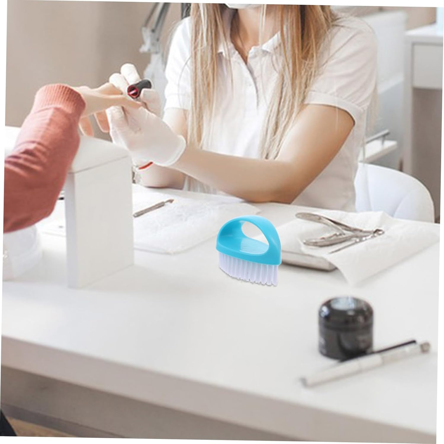 Baluue 2Pcs Nail Brush Cleaners for Fingernail and Toenail Dust Removal Durable Strong Bristle Manicure Cleaning Brushes Nordic Blue and Pink Portable for Home Travel and Nail Salon Use