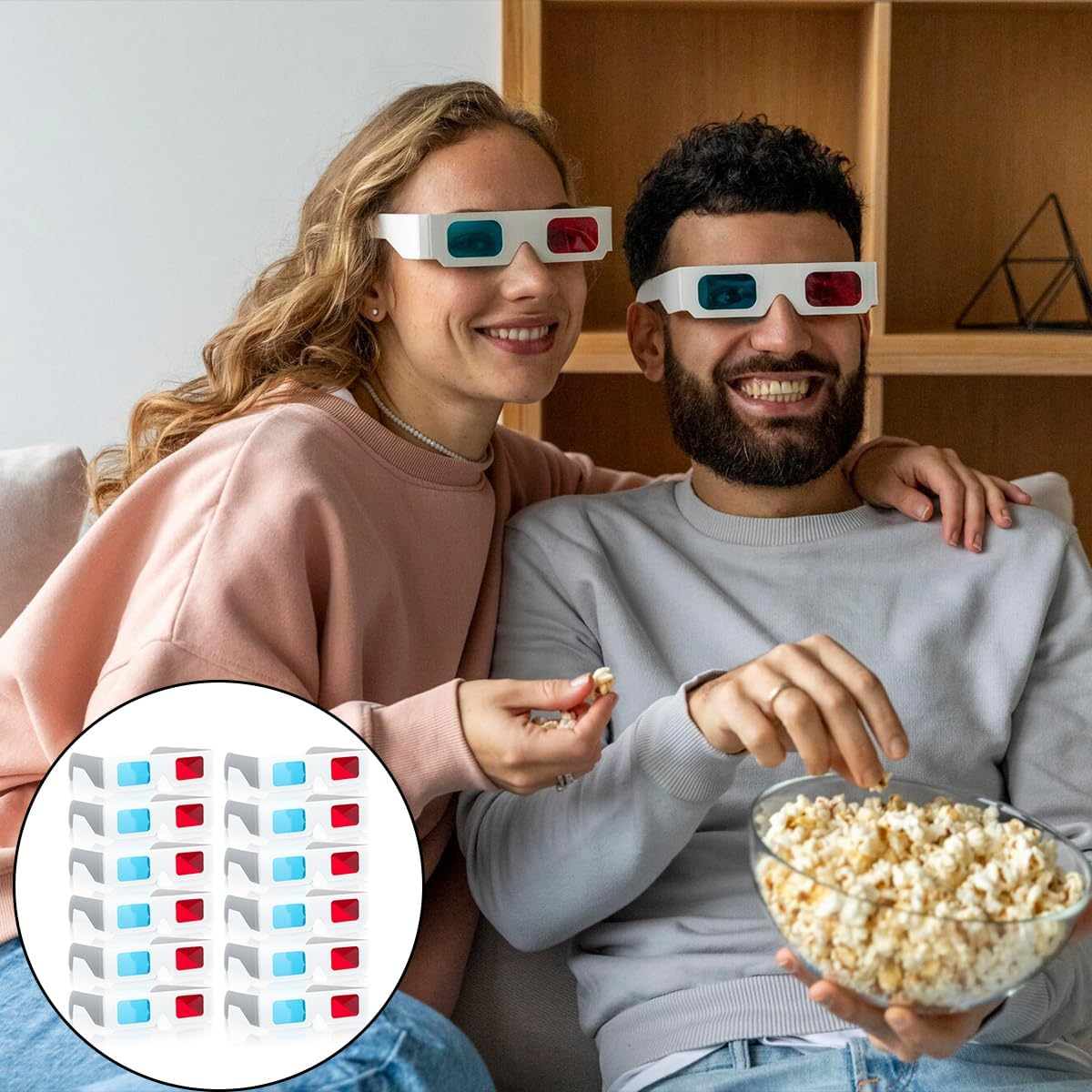 3D Cardboard Glasses, 20 PCS 3D Glasses Red and Cyan White Frame Anaglyph Cardboard for TV Movie Game image number 1